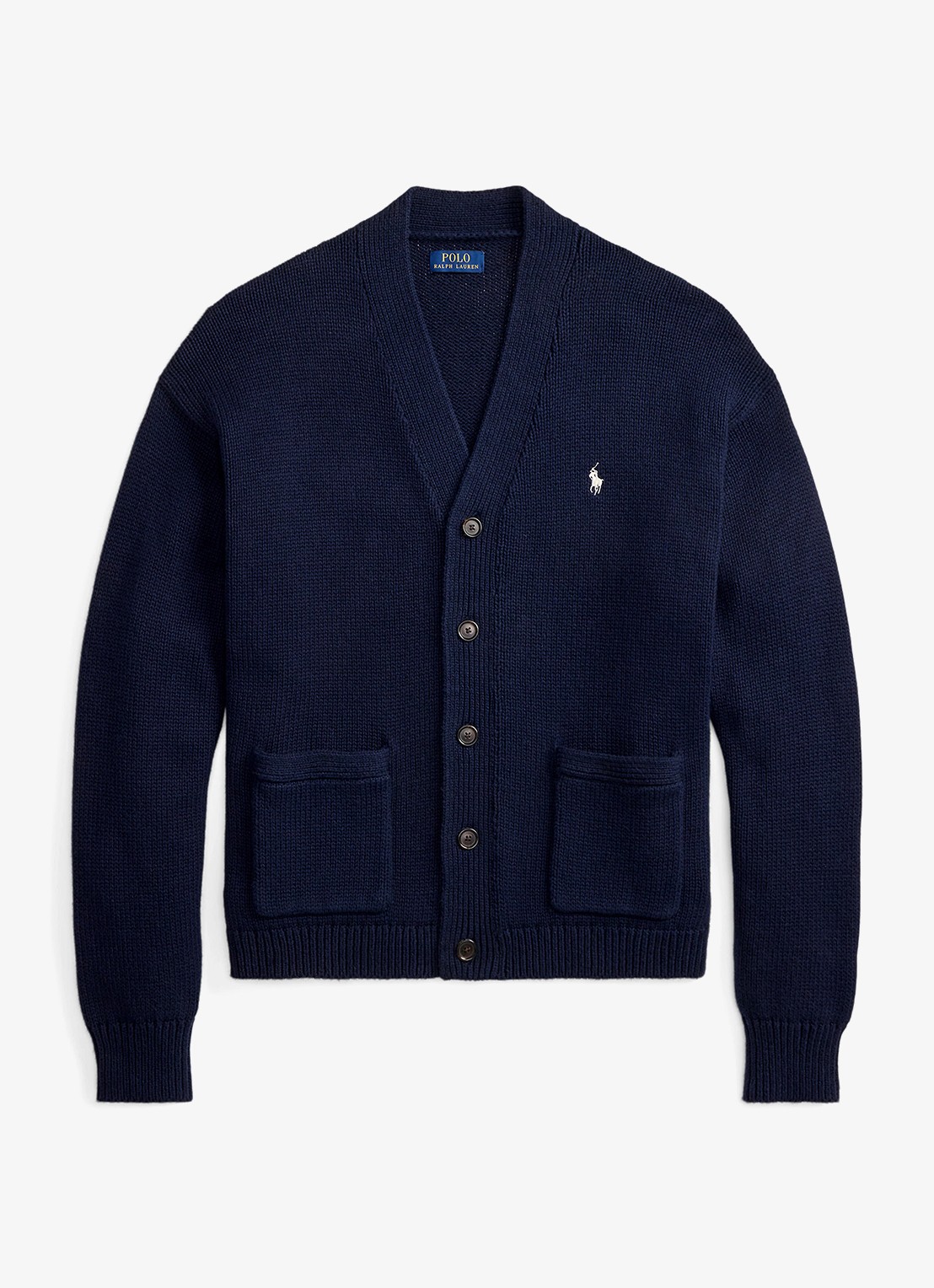 Ralph Lauren Fijngebreid vest met logoborduring - voorkant hunter navy