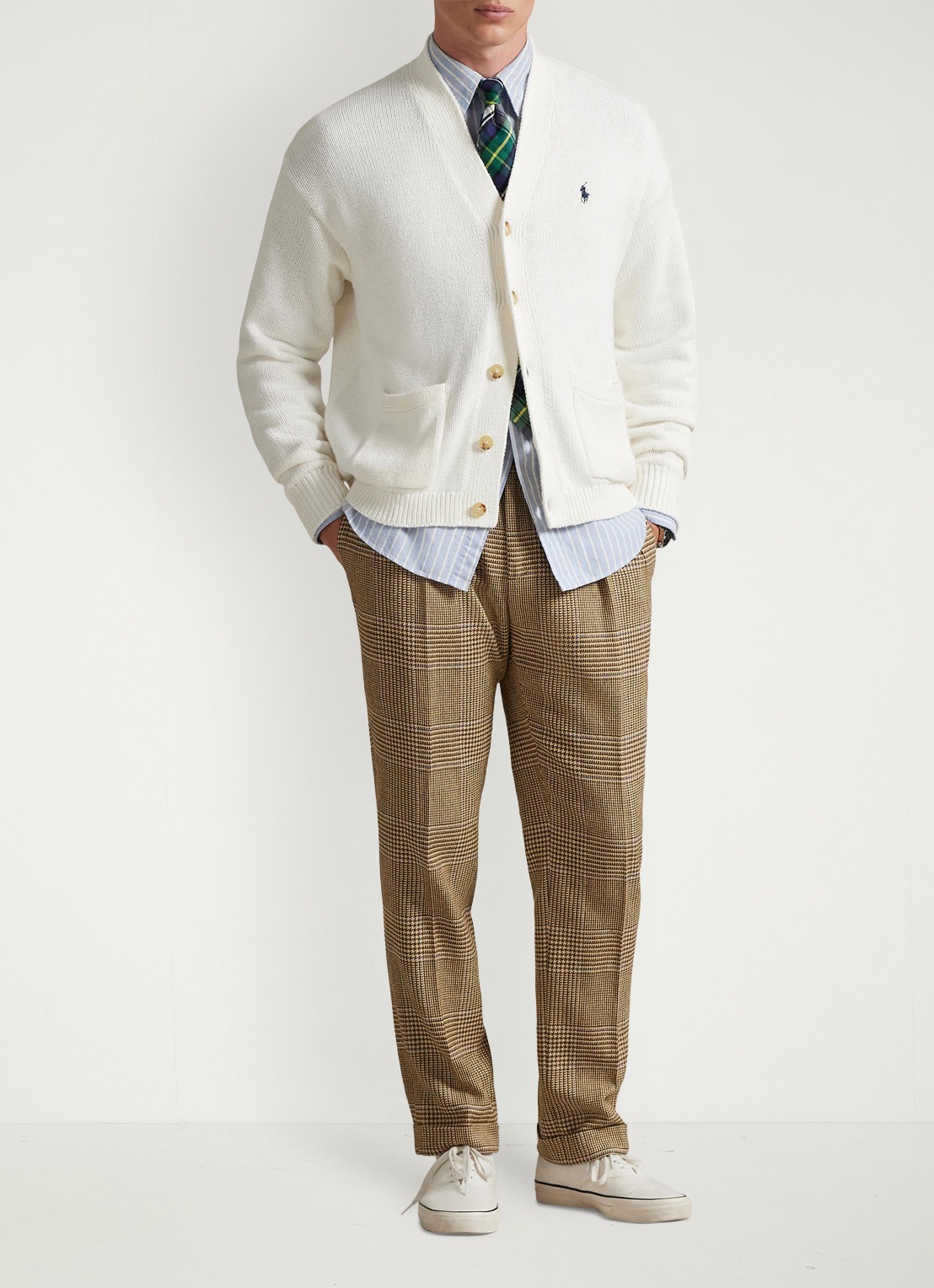 Ralph Lauren Fijngebreid vest met logoborduring - voorkant 5 deckwash white / wit
