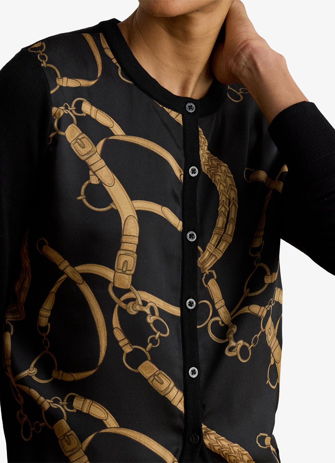 Ralph Lauren Fijngebreid vest met print - detail 5 black multi / zwart