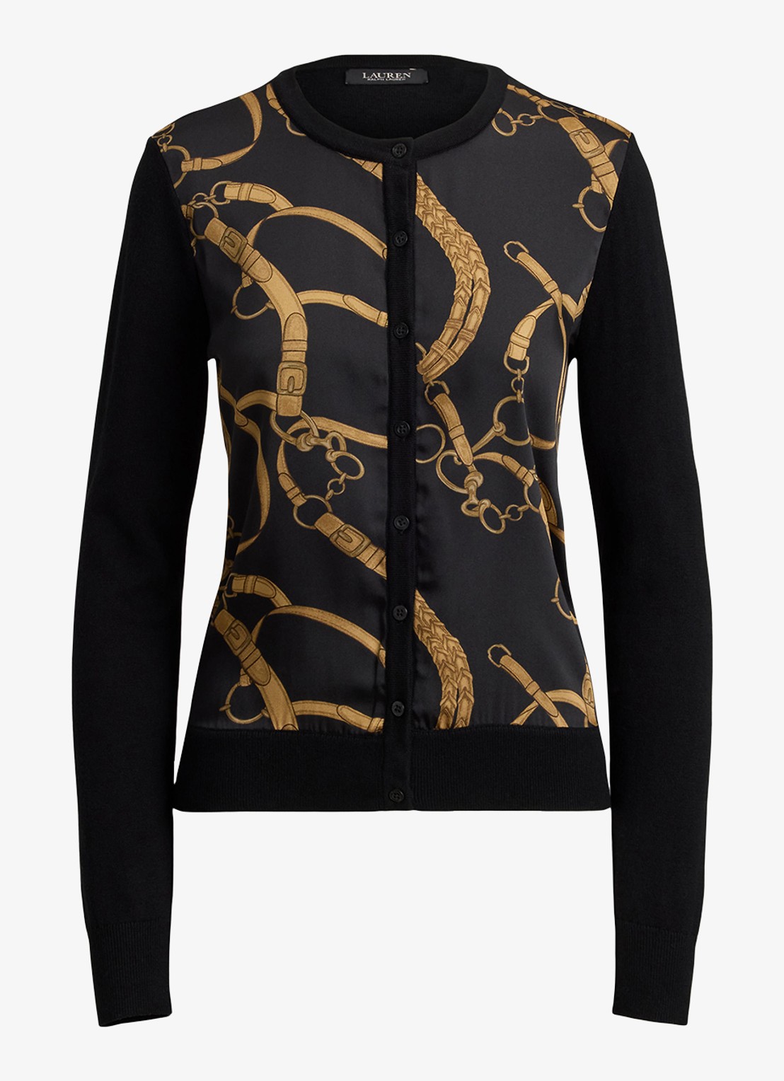Ralph Lauren Fijngebreid vest met print - voorkant black multi / zwart