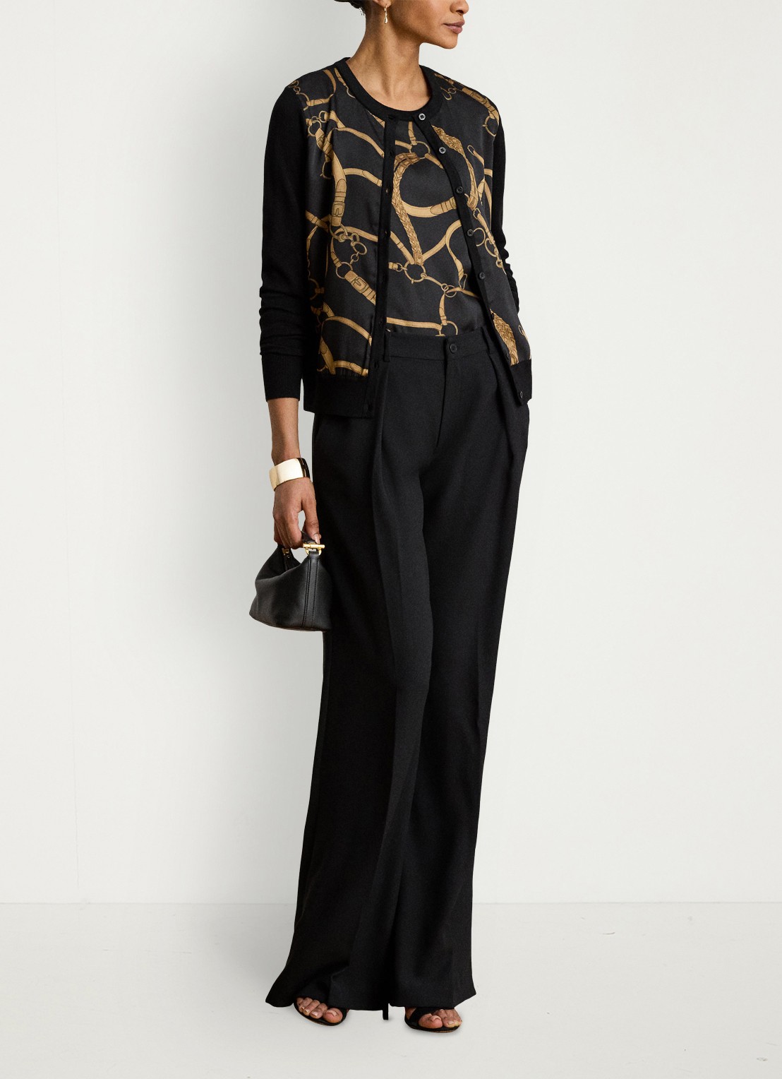 Ralph Lauren Fijngebreid vest met print - voorkant 2 black multi / zwart