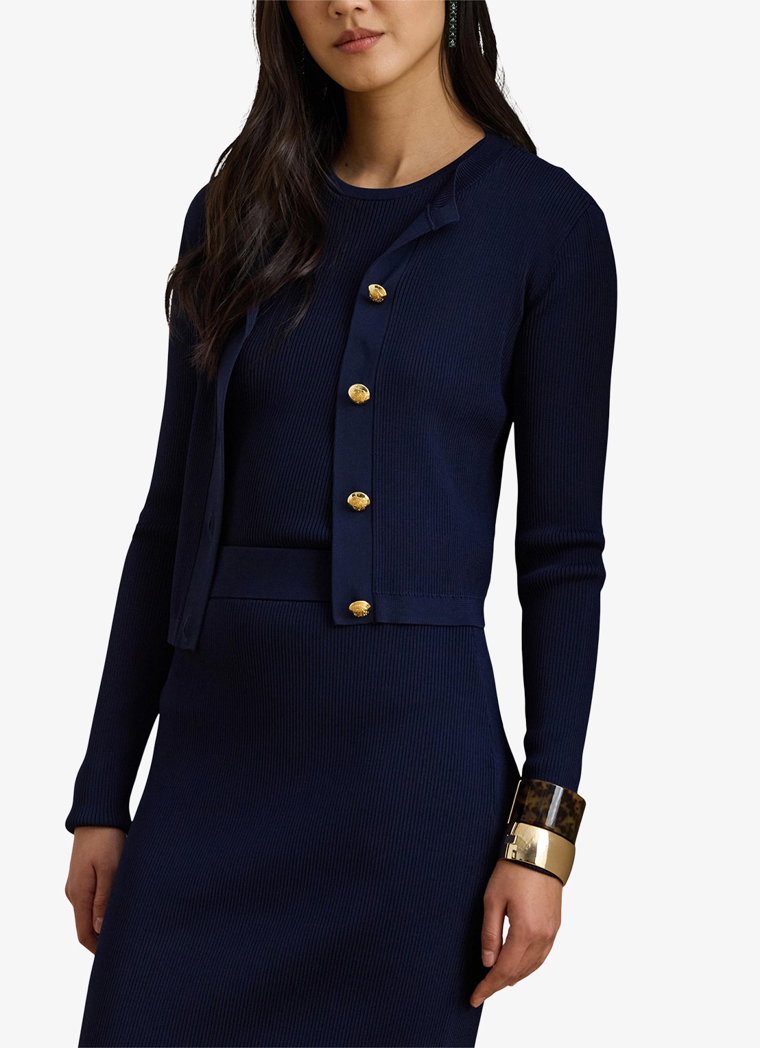 Ralph Lauren Fijngebreid vest met ribstructuur - detail refined navy / donkerblauw