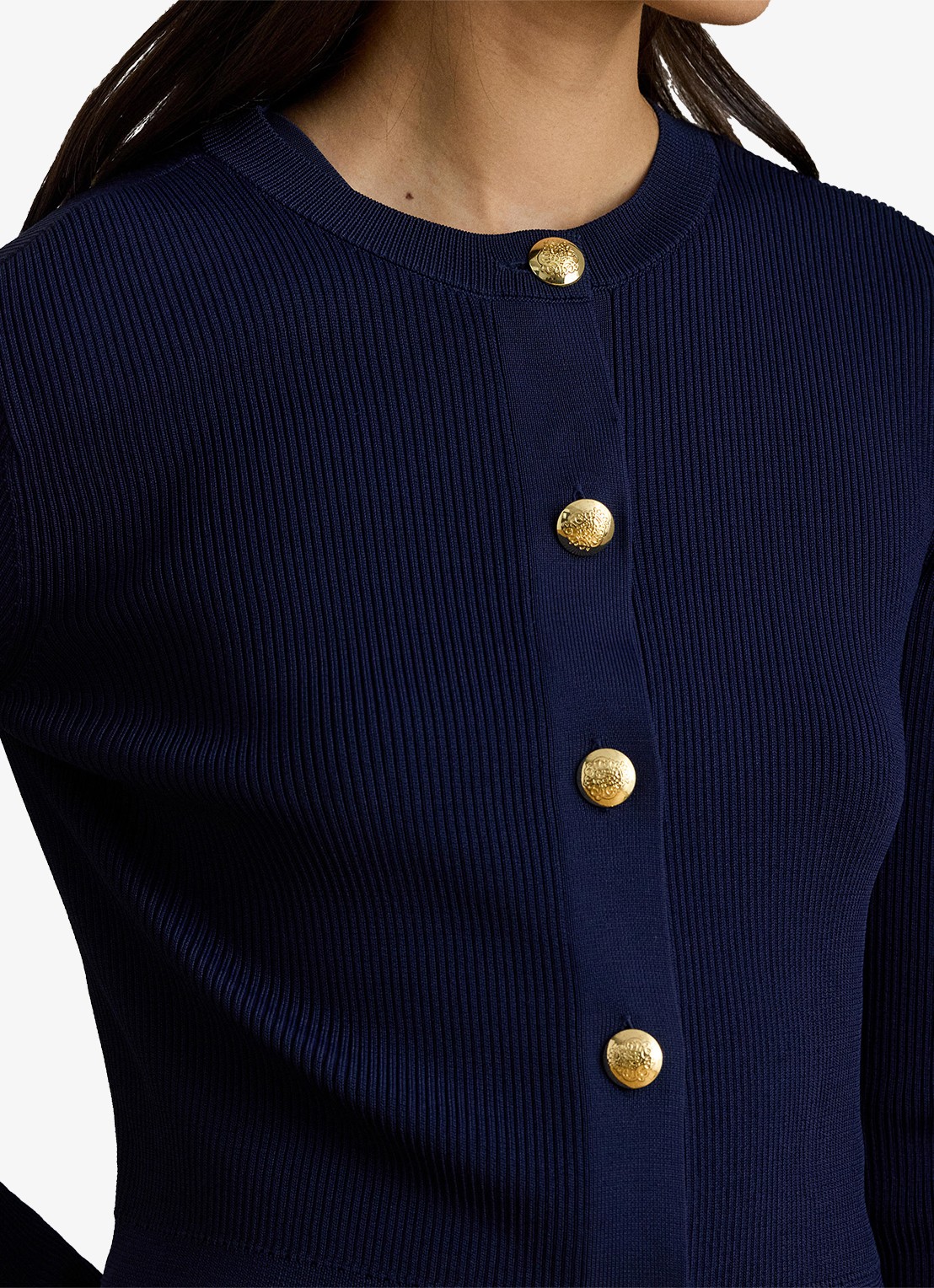 Ralph Lauren Fijngebreid vest met ribstructuur - detail 2 refined navy / donkerblauw