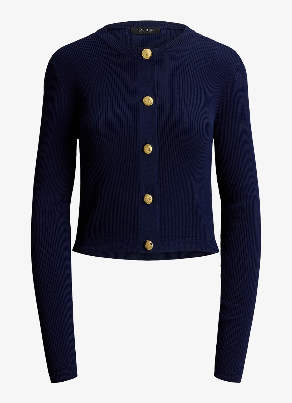 Ralph Lauren Fijngebreid vest met ribstructuur - voorkant 4 refined navy / donkerblauw
