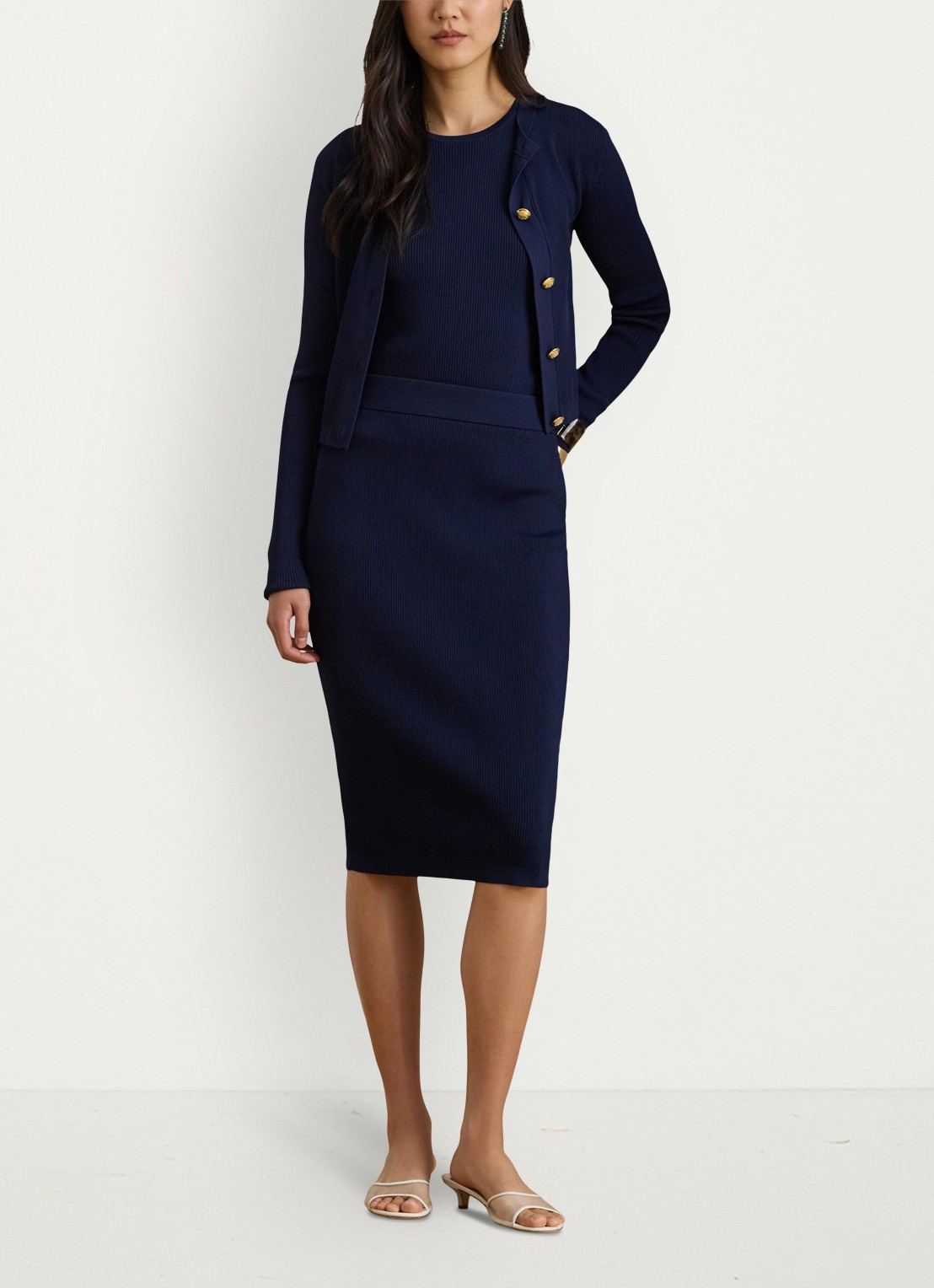 Ralph Lauren Fijngebreid vest met ribstructuur - voorkant 5 refined navy / donkerblauw