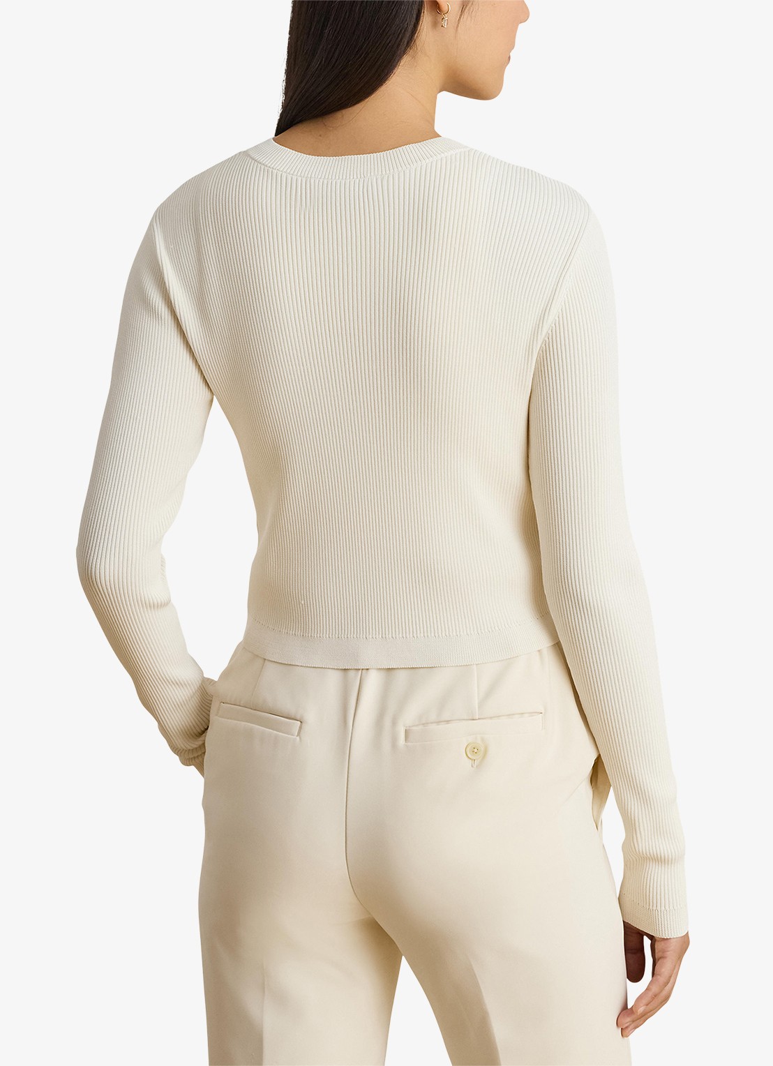Ralph Lauren Fijngebreid vest met ribstructuur - achterkant creme