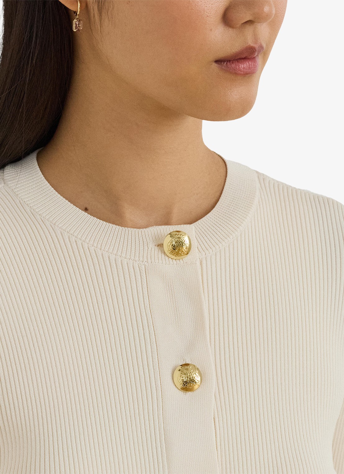 Ralph Lauren Fijngebreid vest met ribstructuur - detail 3 creme