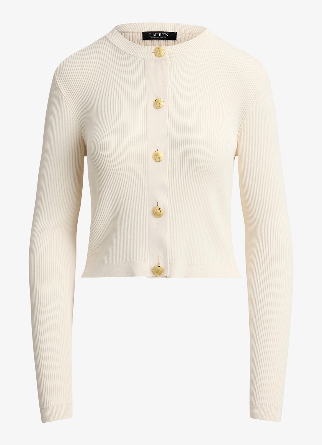 Ralph Lauren Fijngebreid vest met ribstructuur - voorkant 4 creme