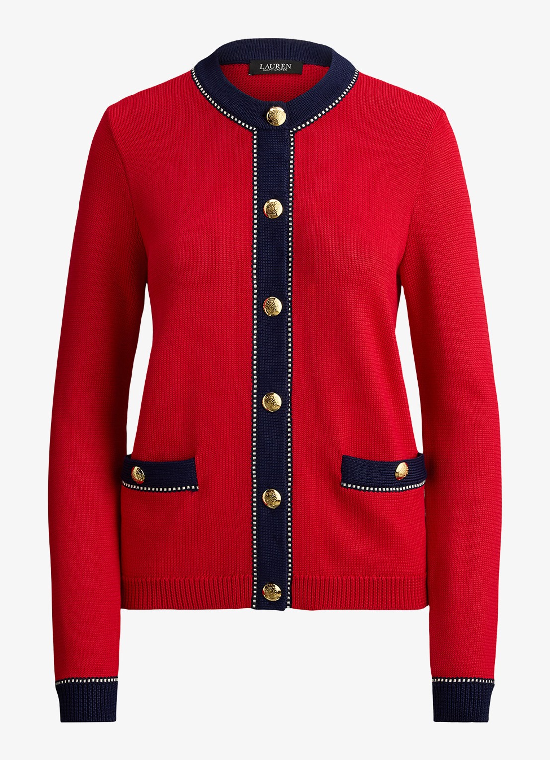 Ralph Lauren Fijngebreid vest met stretch - voorkant 2 cruise red multi / rood