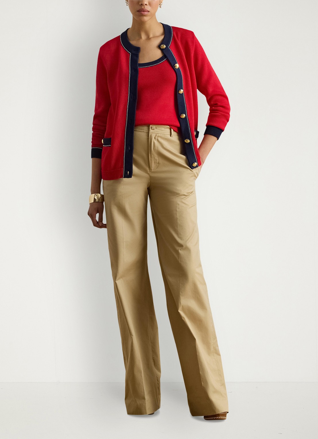 Ralph Lauren Fijngebreid vest met stretch - voorkant 3 cruise red multi / rood