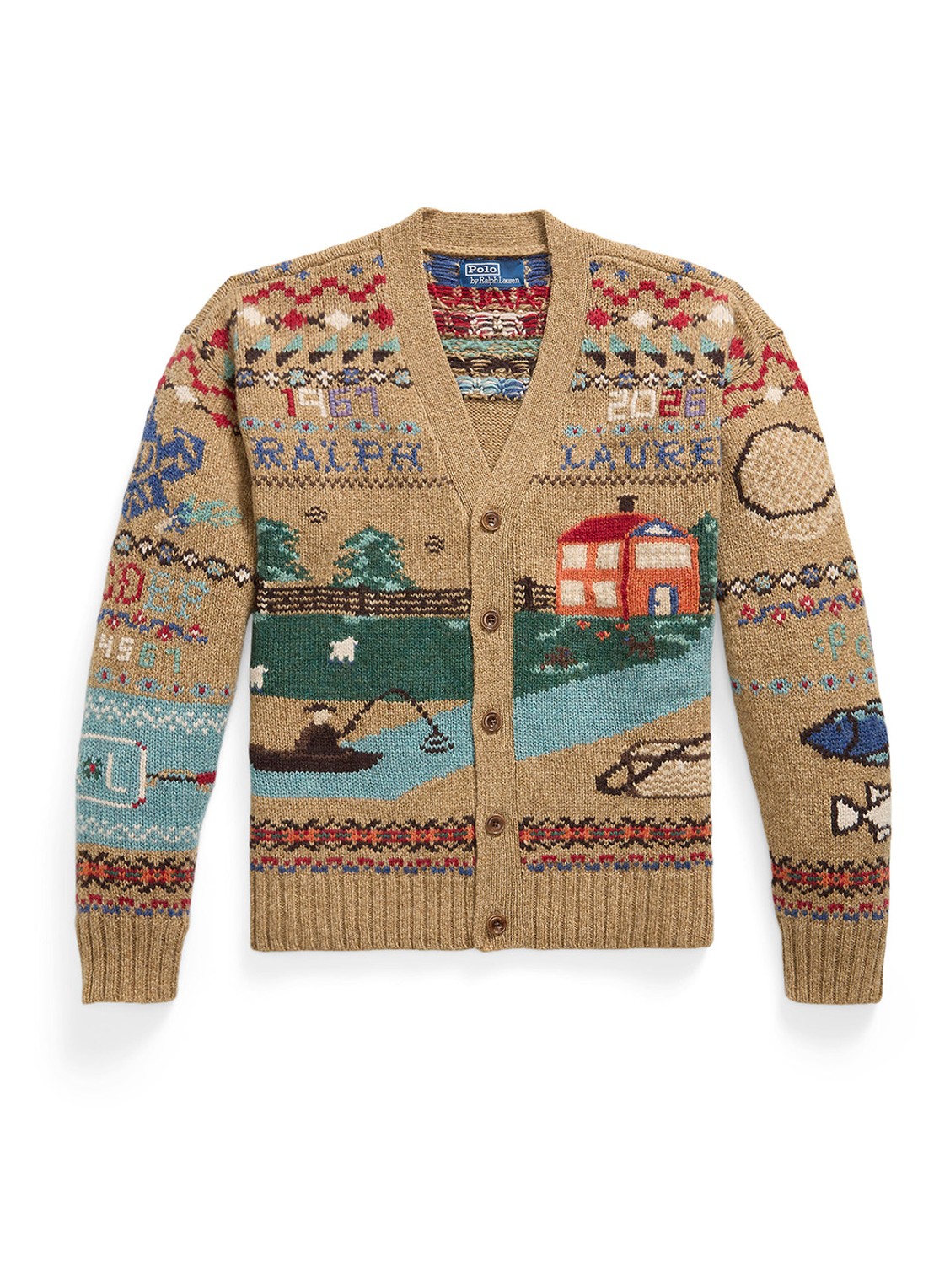 Ralph Lauren Fijngebreid vest van wol met ingebreid patroon - voorkant tan multi-2wce / beige