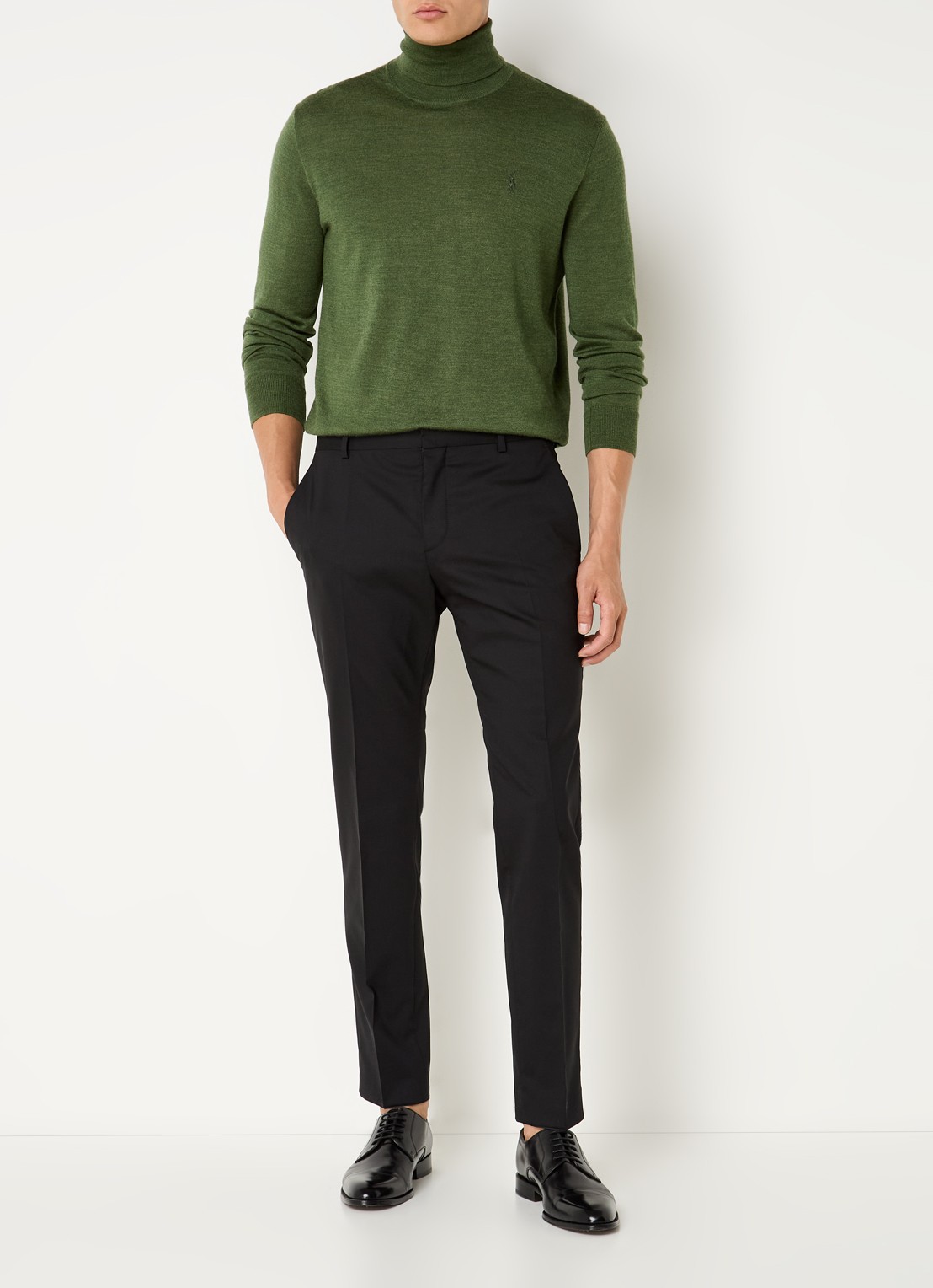 Ralph Lauren Fijngebreide coltrui van wol met logoborduring - voorkant 2 bronsgroen
