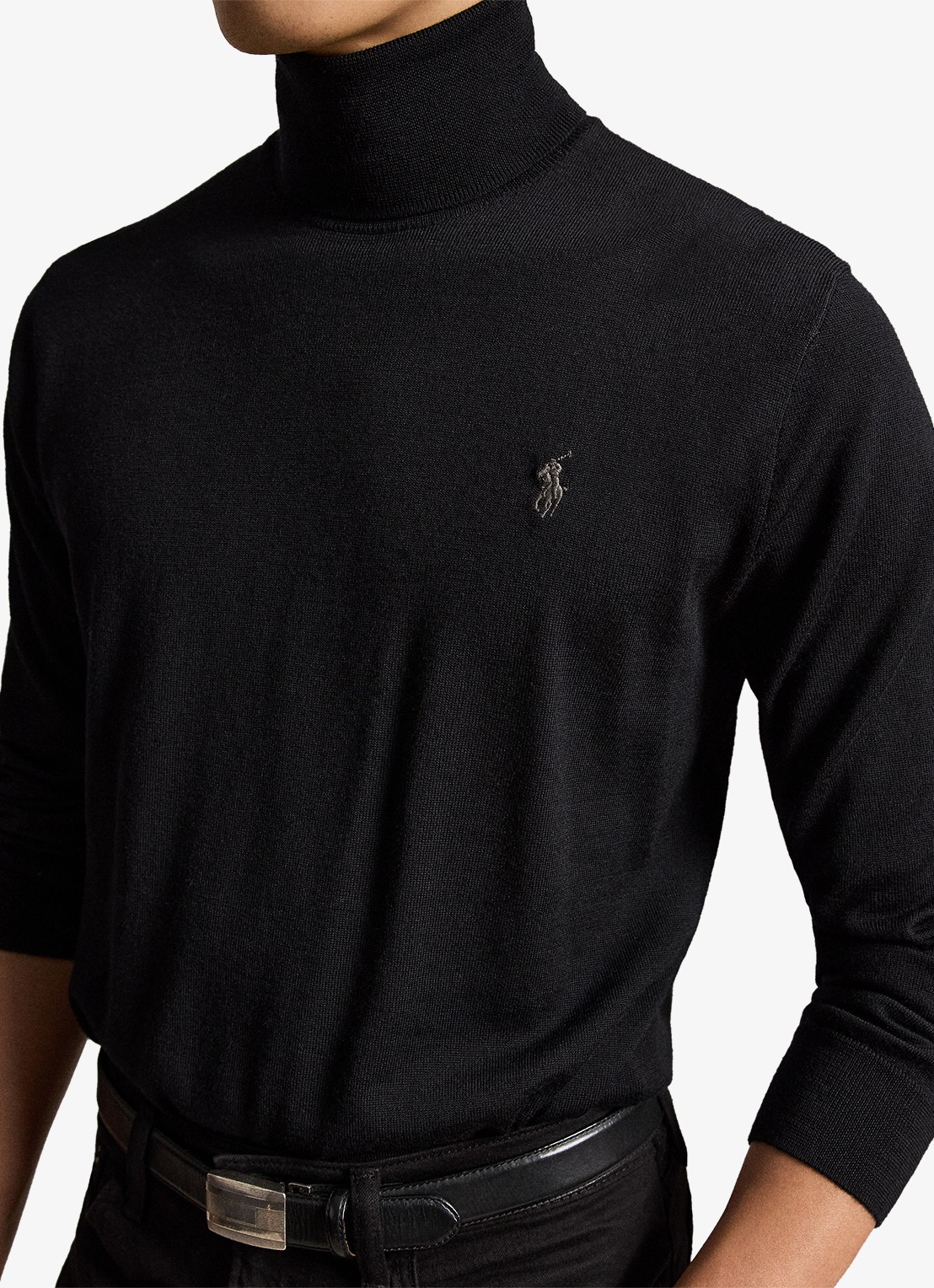 Ralph Lauren Fijngebreide coltrui van wol met logoborduring - detail 2 polo black / zwart