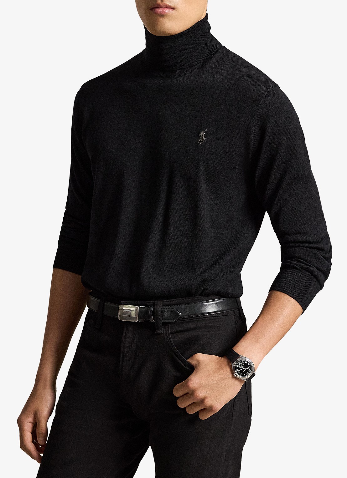 Ralph Lauren Fijngebreide coltrui van wol met logoborduring - voorkant 5 polo black / zwart
