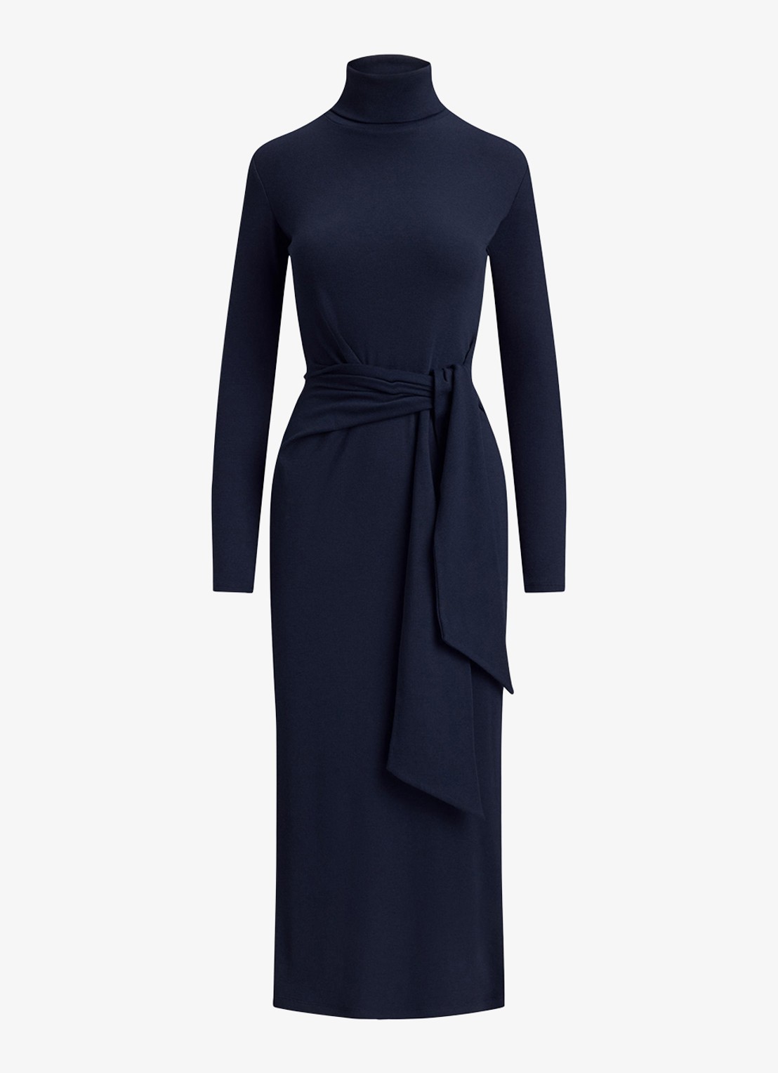 Ralph Lauren Fijngebreide midi jurk met col en strikdetail - voorkant 3 lauren navy / blauw