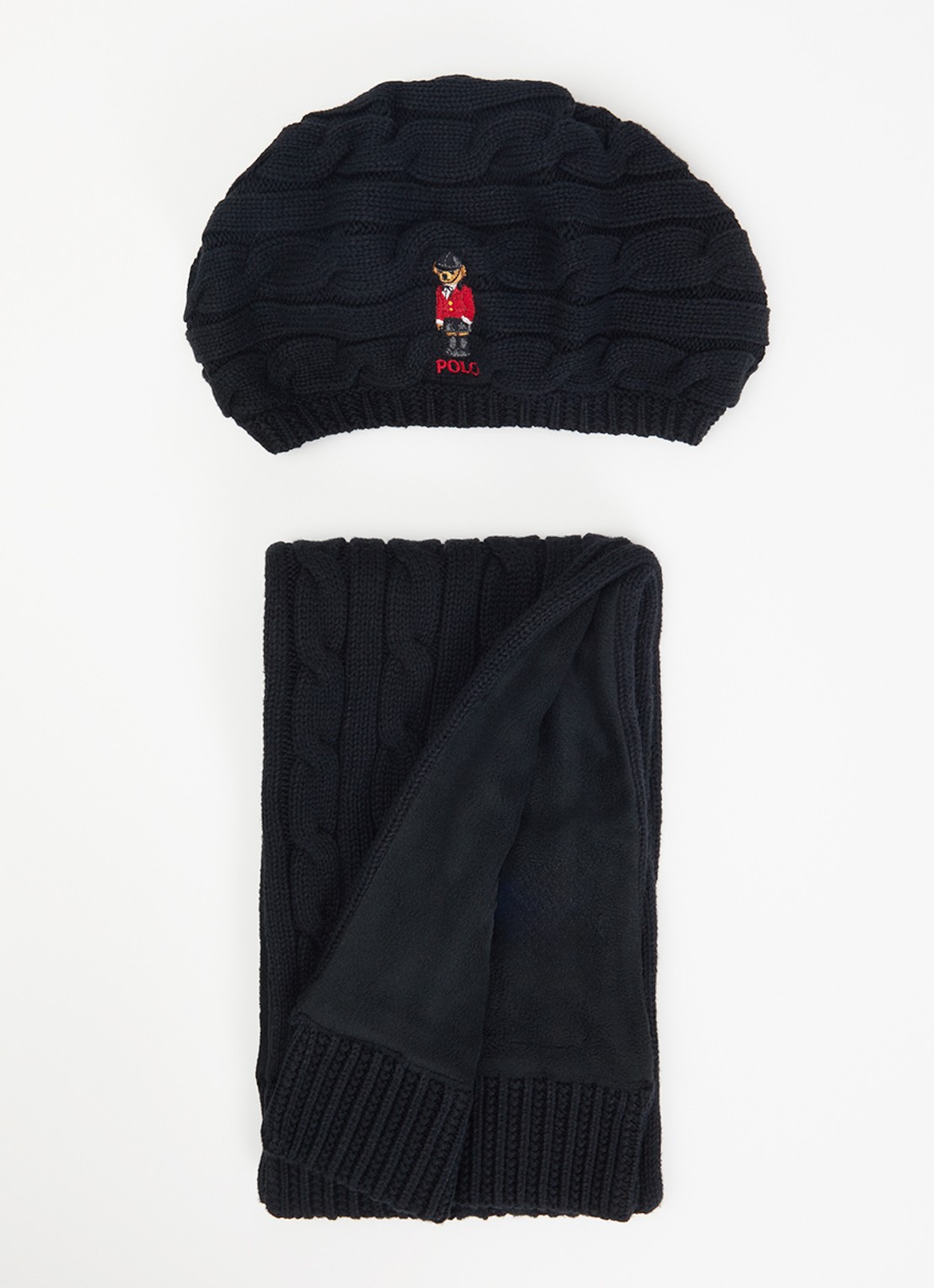 Ralph Lauren Fijngebreide muts en sjaal van wol in giftbox - voorkant 2 zwart