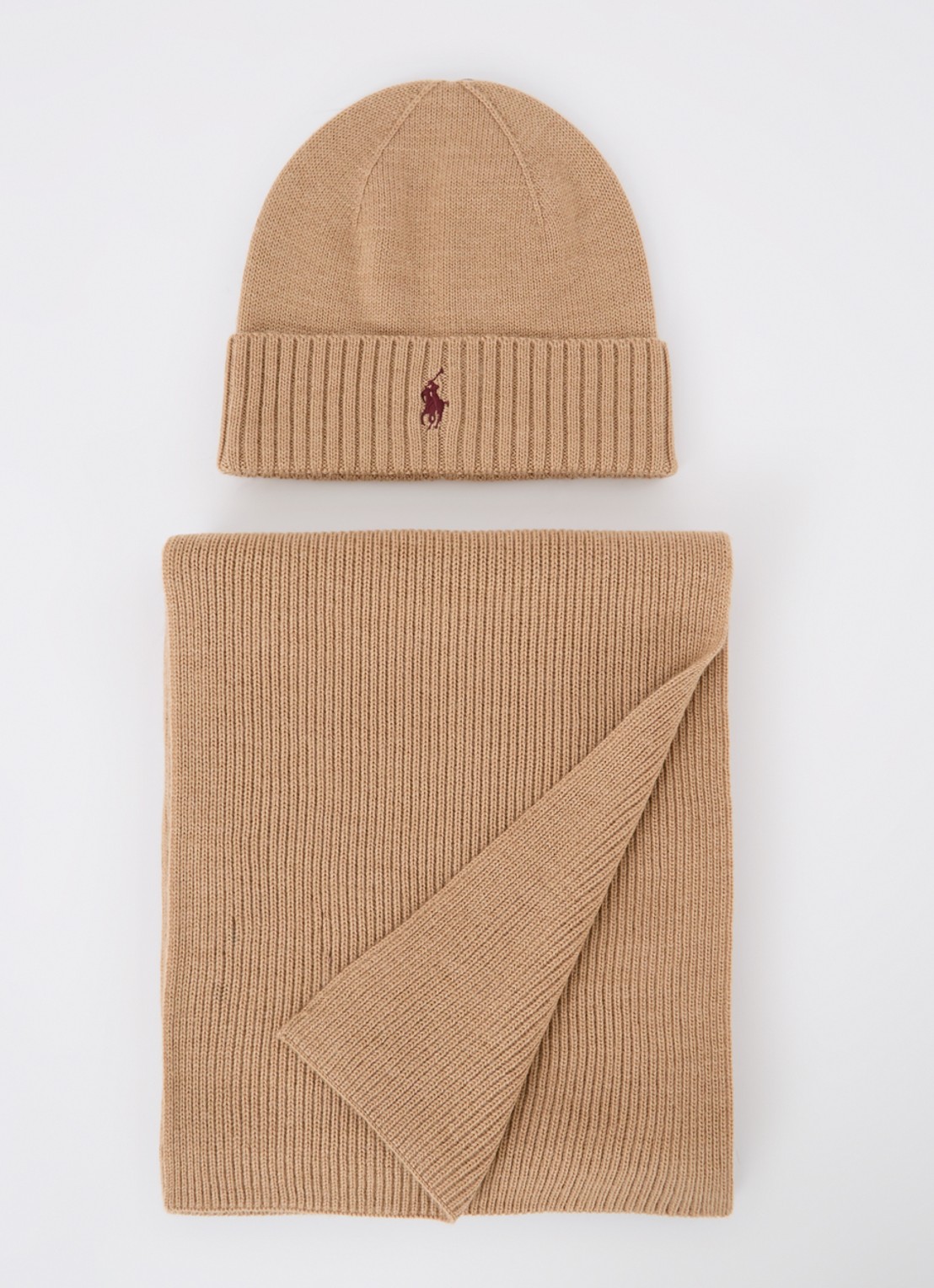 Ralph Lauren Fijngebreide muts en sjaal van wol in giftbox - detail 2 camel