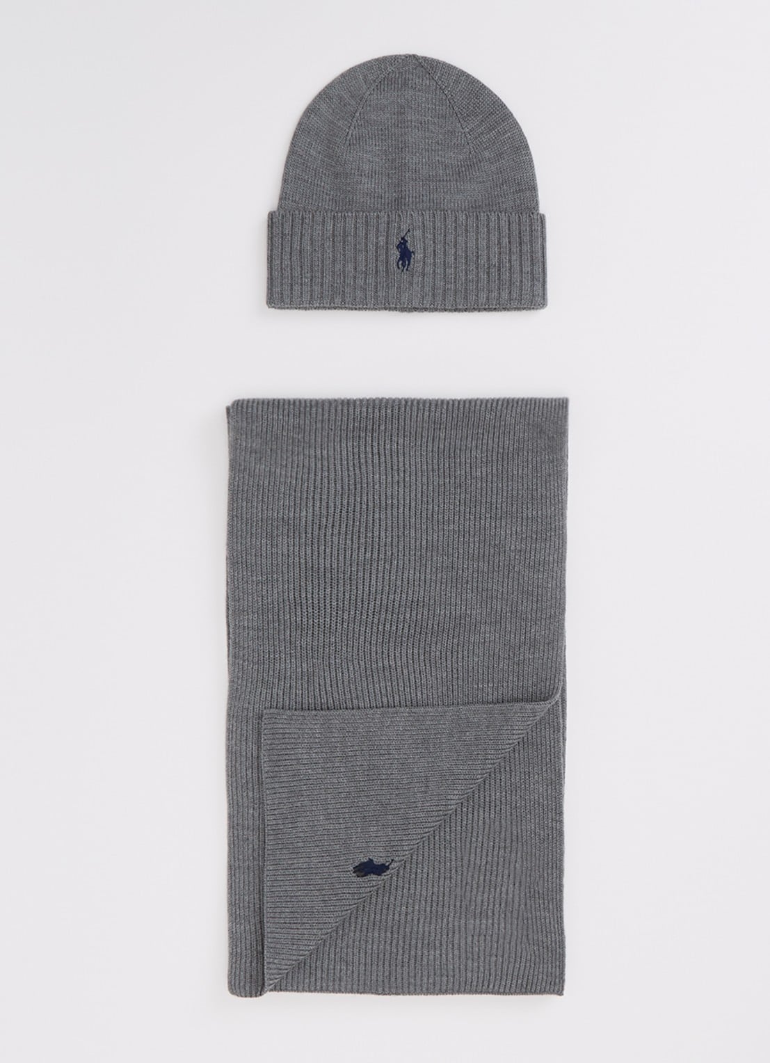 Ralph Lauren Fijngebreide muts en sjaal van wol in giftbox - voorkant 3 grijs