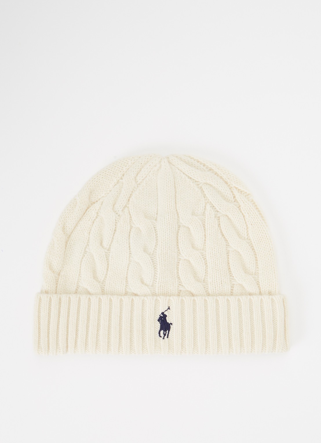 Ralph Lauren Fijngebreide muts met logo  - voorkant beige