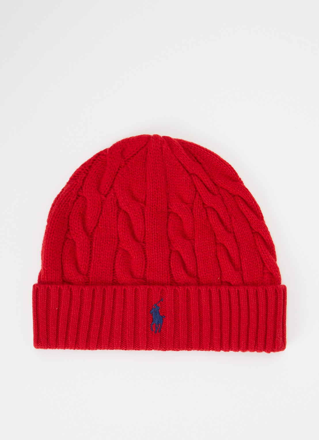 Ralph Lauren Fijngebreide muts met logo  - voorkant rood
