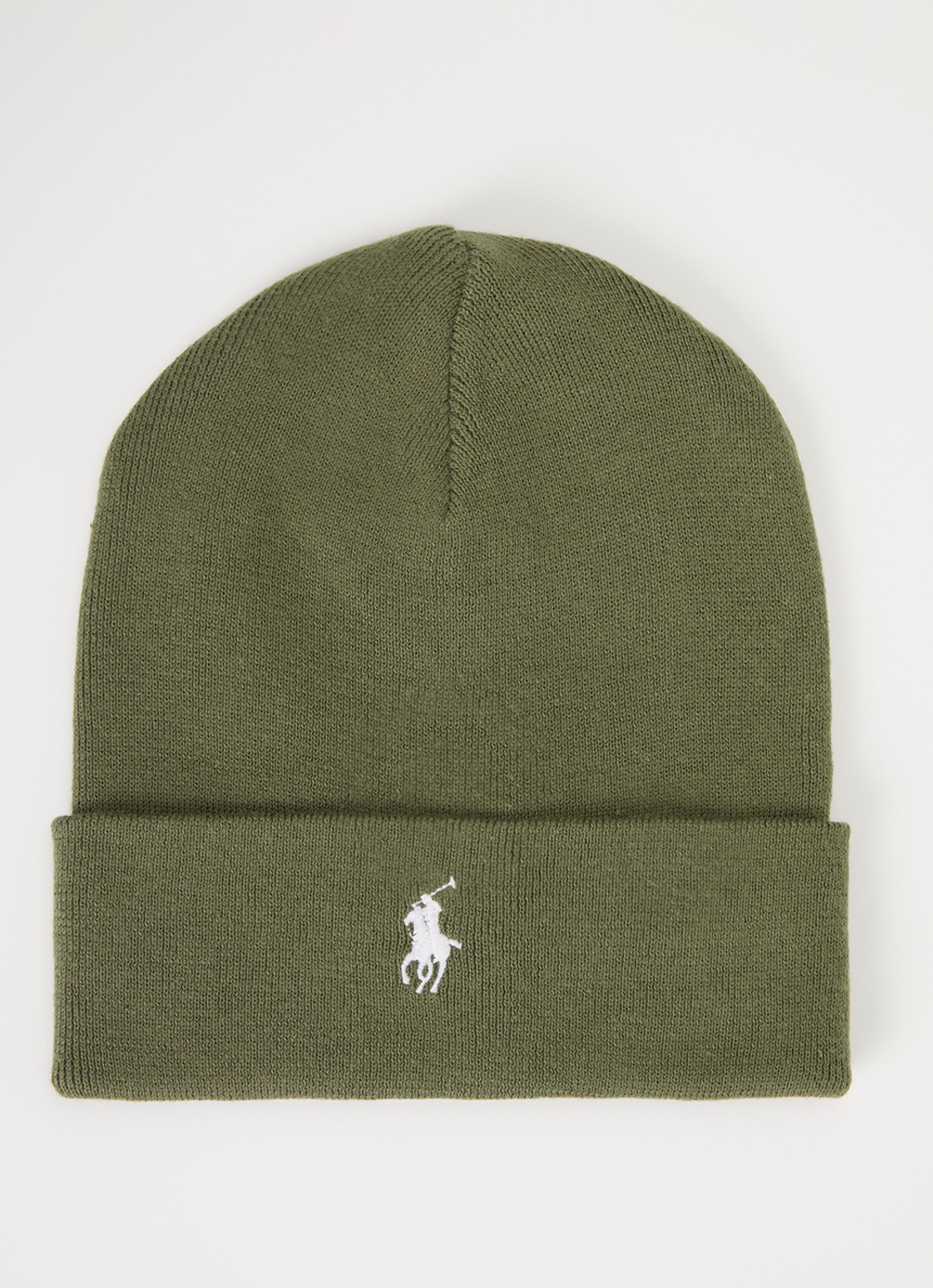 Ralph Lauren Fijngebreide muts met logo  - voorkant olijfgroen