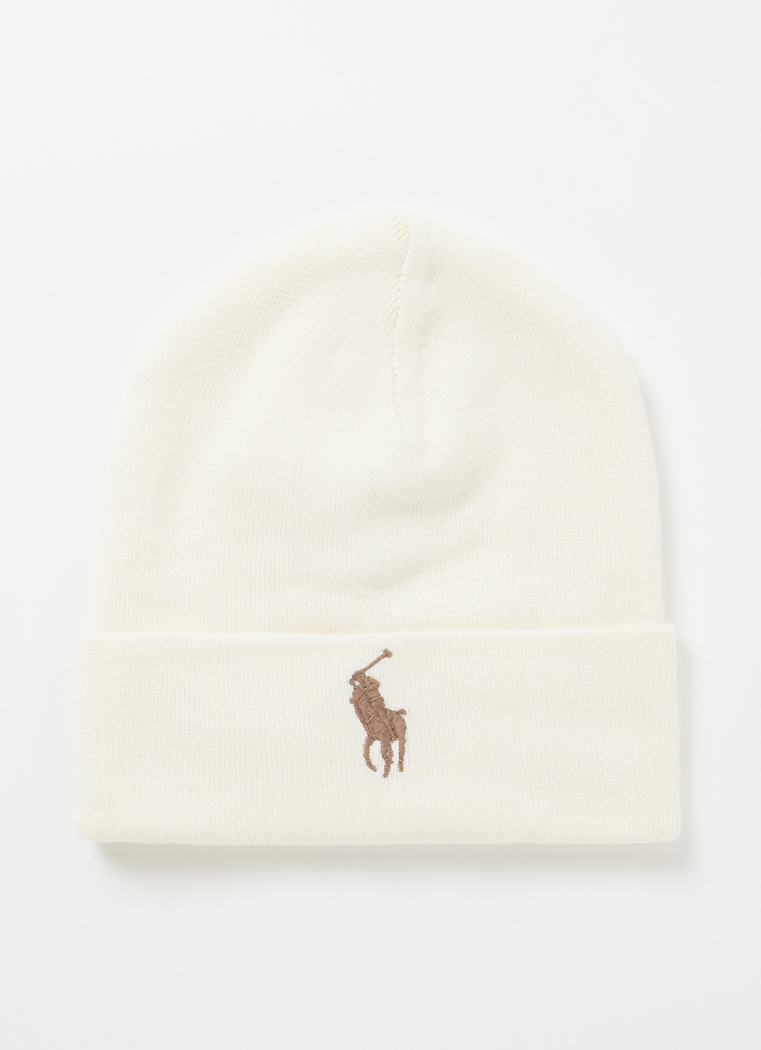 Ralph Lauren Fijngebreide muts met logoborduring  - voorkant gebroken wit