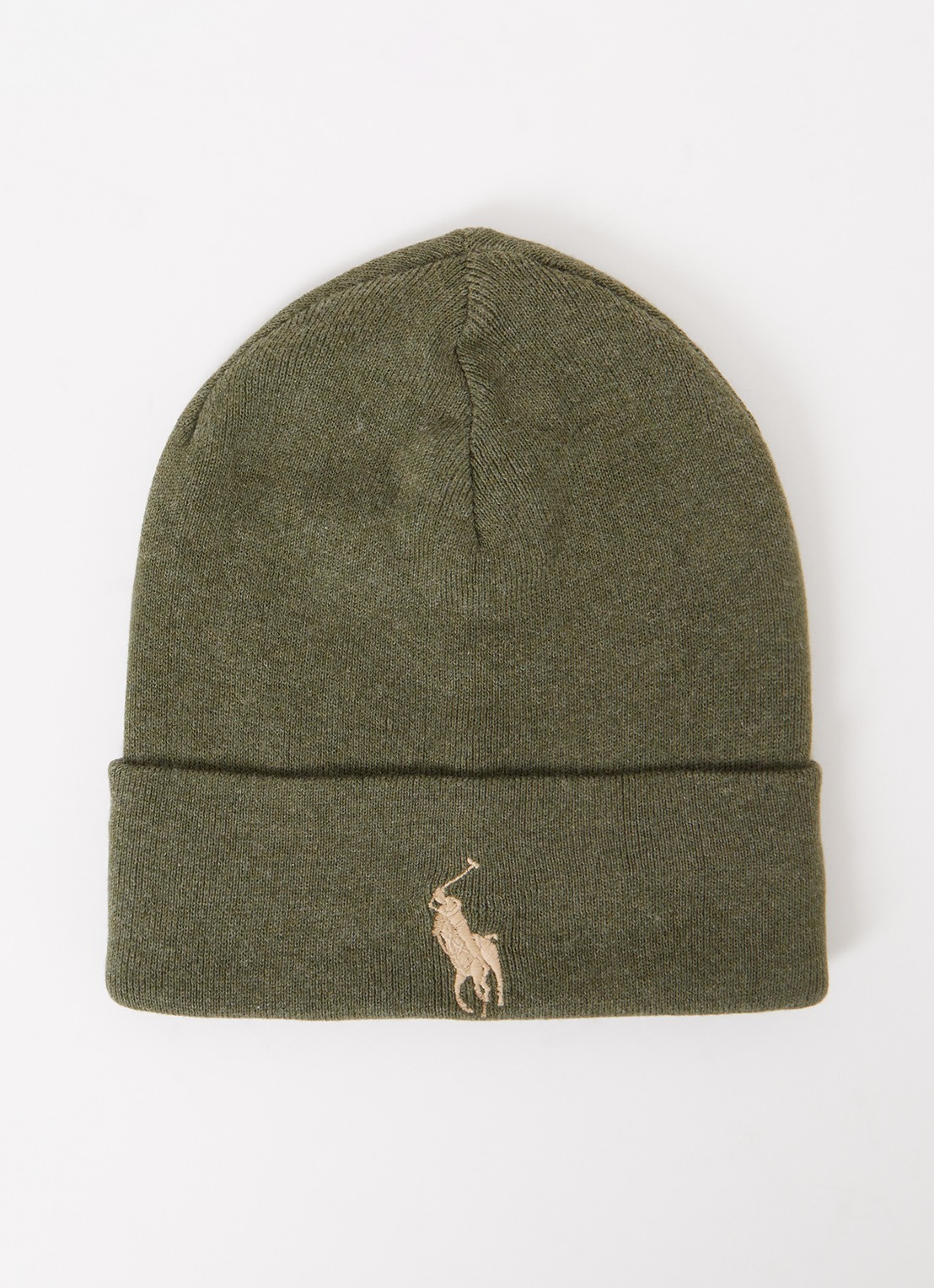 Ralph Lauren Fijngebreide muts met logoborduring  - voorkant olijfgroen