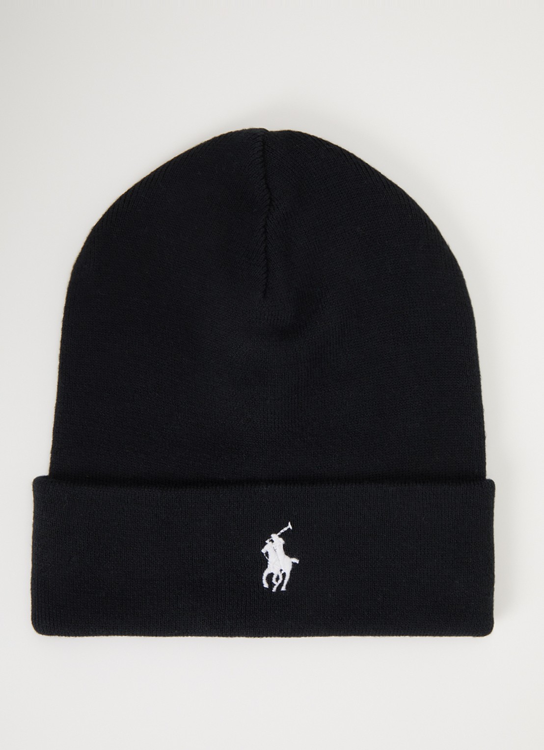 Ralph Lauren Fijngebreide muts met logoborduring - voorkant polo black / zwart
