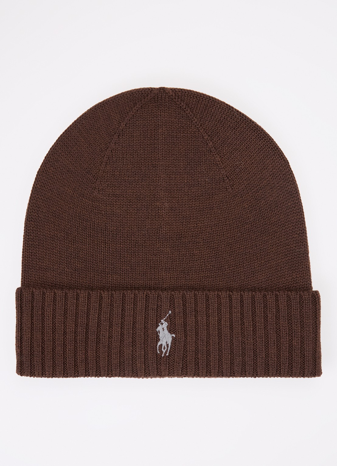 Ralph Lauren Fijngebreide muts van merinowol met logoborduring - voorkant bruin