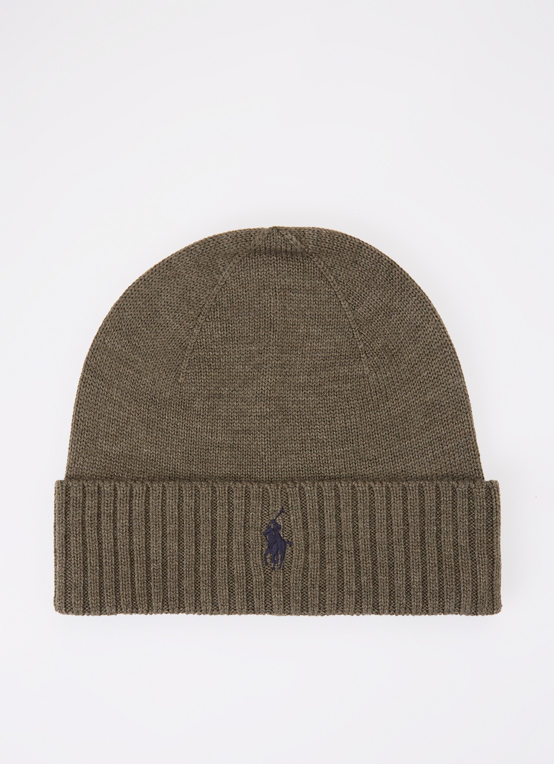 Ralph Lauren Fijngebreide muts van merinowol met logoborduring - voorkant groen
