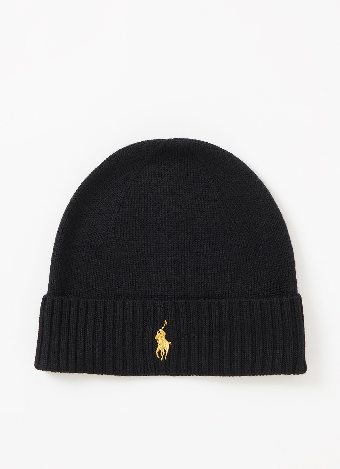Ralph Lauren Fijngebreide muts van wol met logoborduring - voorkant zwart