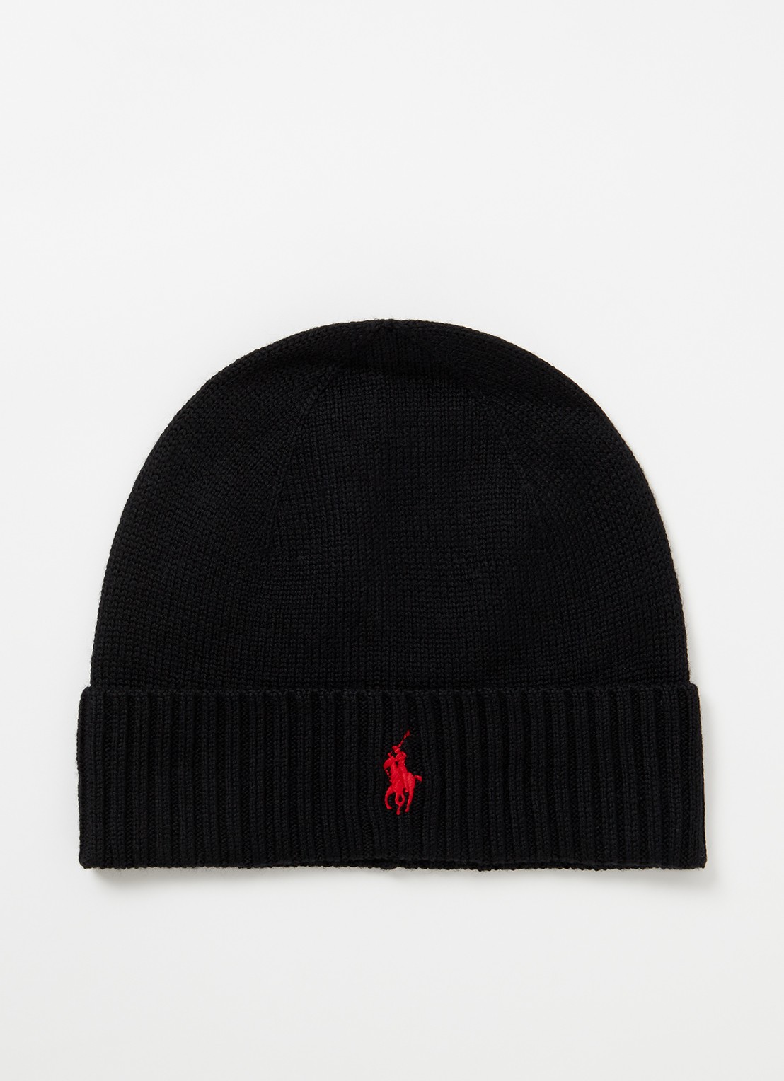 Ralph Lauren Fijngebreide muts van wol met logoborduring - voorkant diepzwart