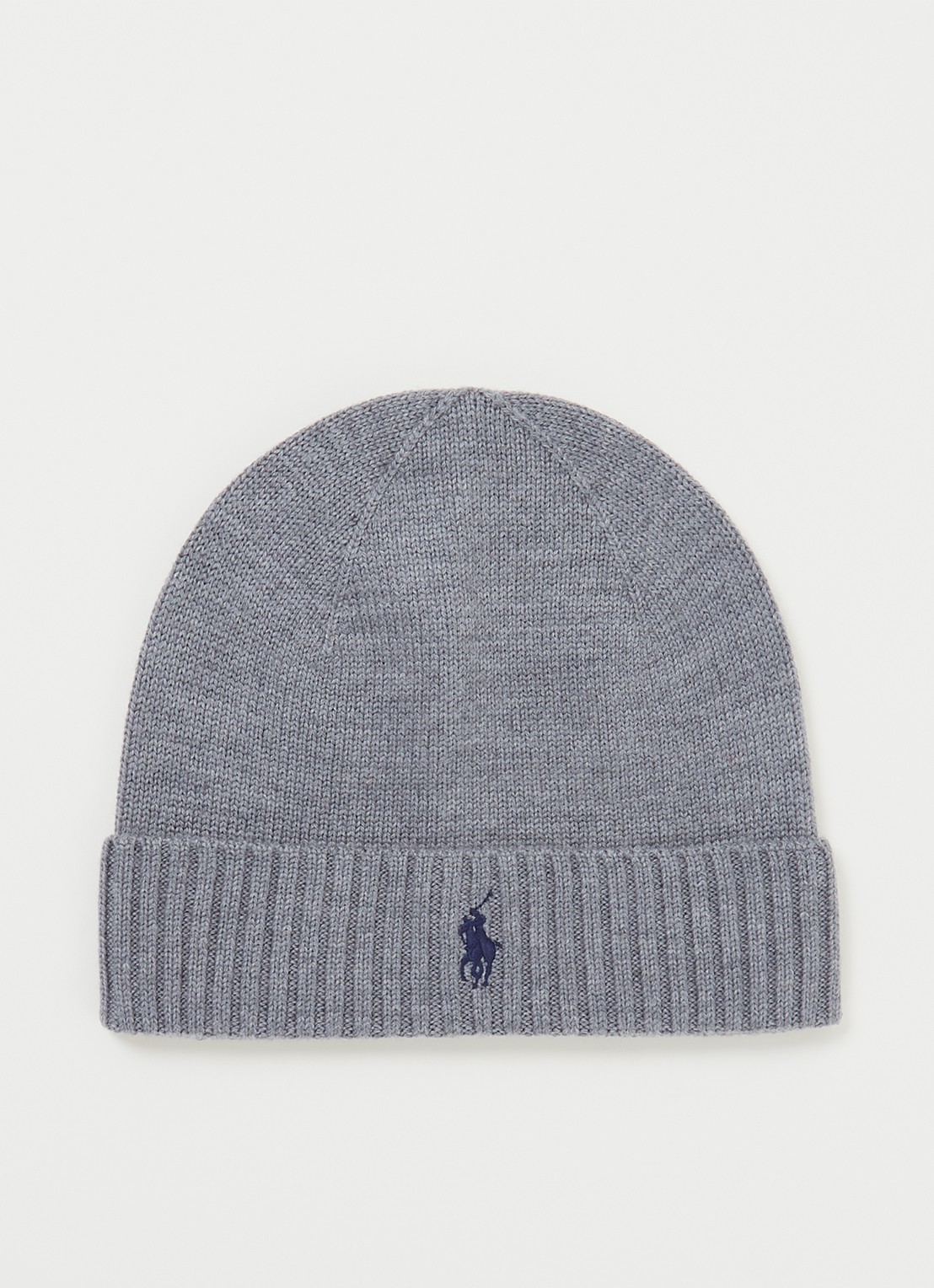 Ralph Lauren Fijngebreide muts van wol met logoborduring - voorkant grijs