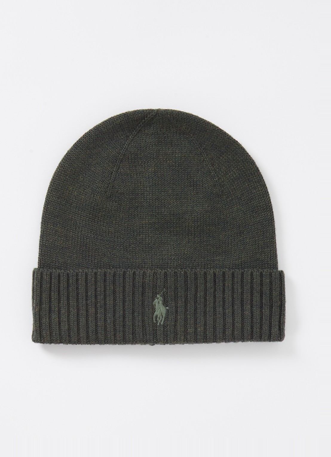 Ralph Lauren Fijngebreide muts van wol met logoborduring - voorkant legergroen
