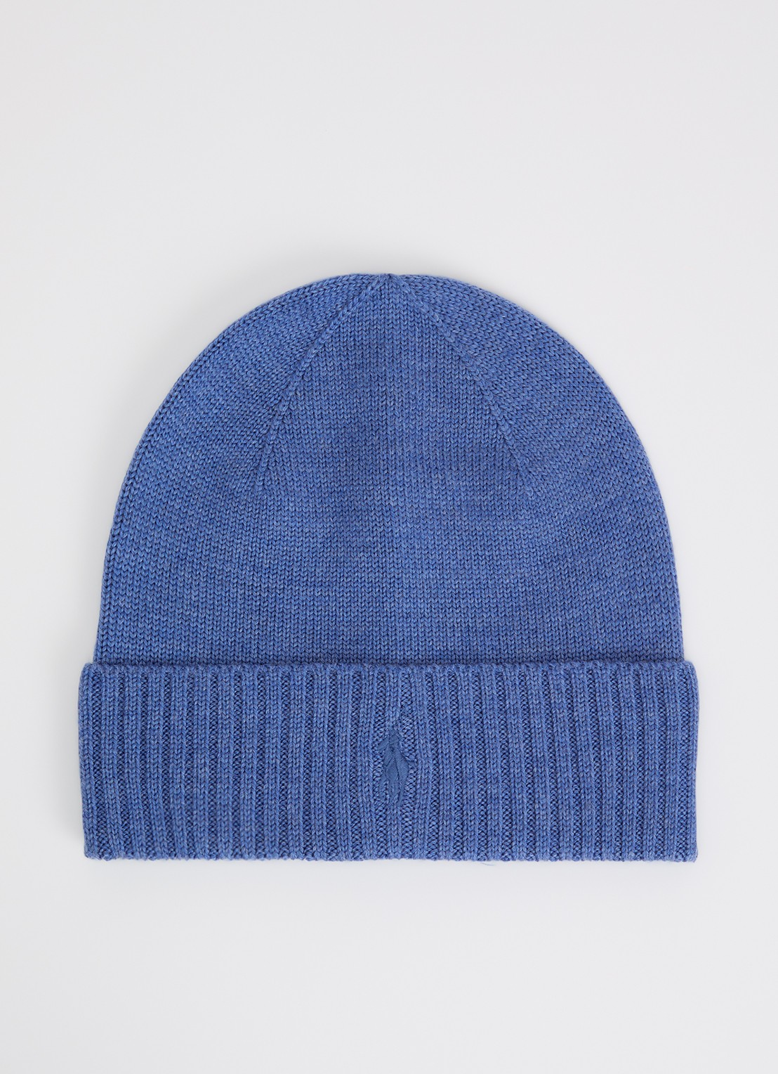 Ralph Lauren Fijngebreide muts van wol met logoborduring - voorkant blauw