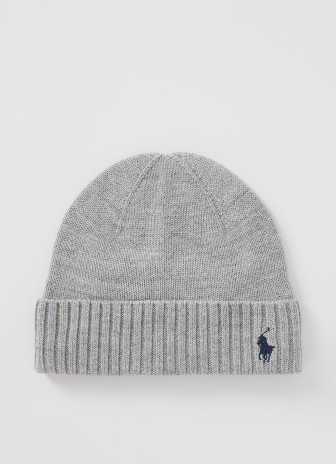 Ralph Lauren Fijngebreide muts van wol met logoborduring - voorkant grijsmele