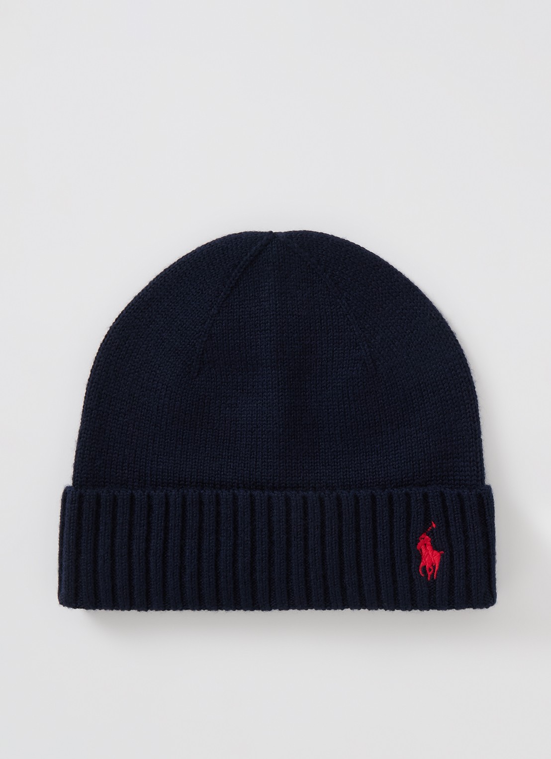 Ralph Lauren Fijngebreide muts van wol met logoborduring - voorkant donkerblauw