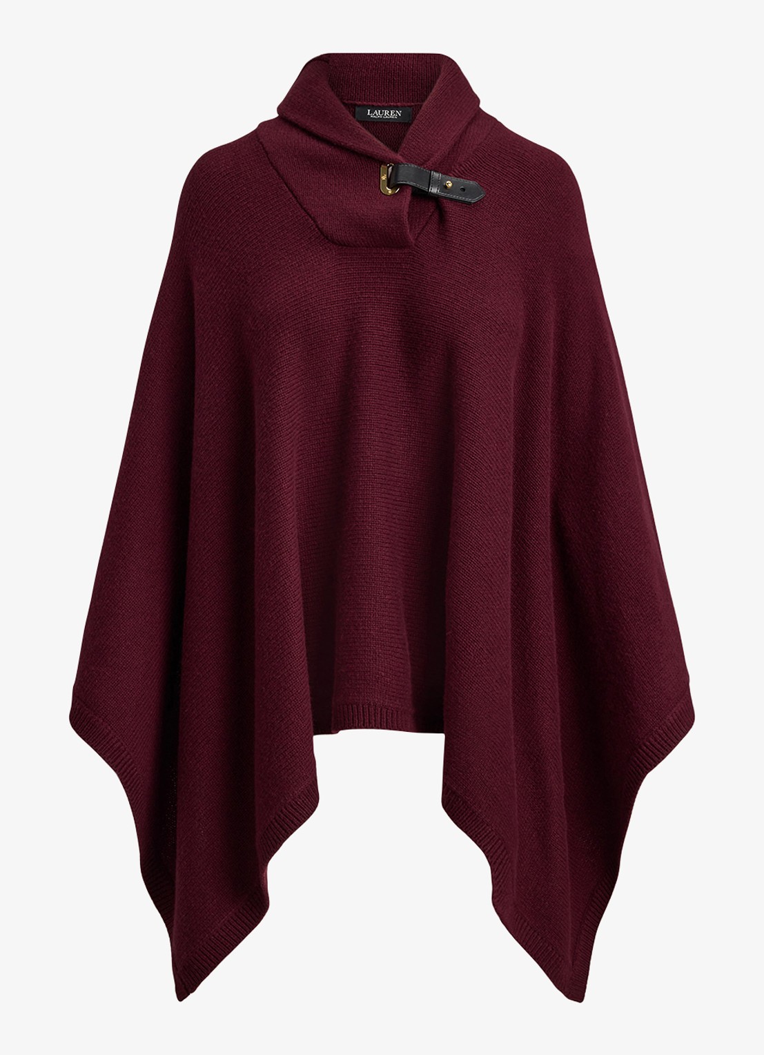 Ralph Lauren Fijngebreide poncho in wolblend - voorkant bordeauxrood