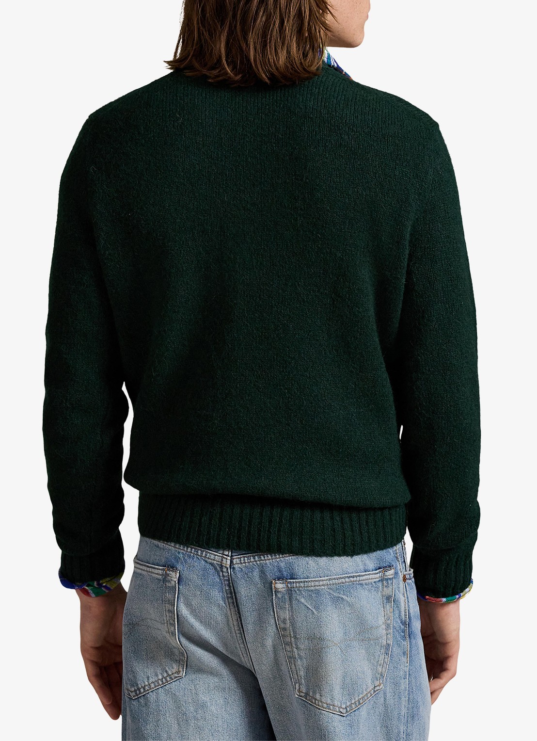 Ralph Lauren Fijngebreide pullover in alpaca wolblend met logoborduring - achterkant moss agate / mosgroen