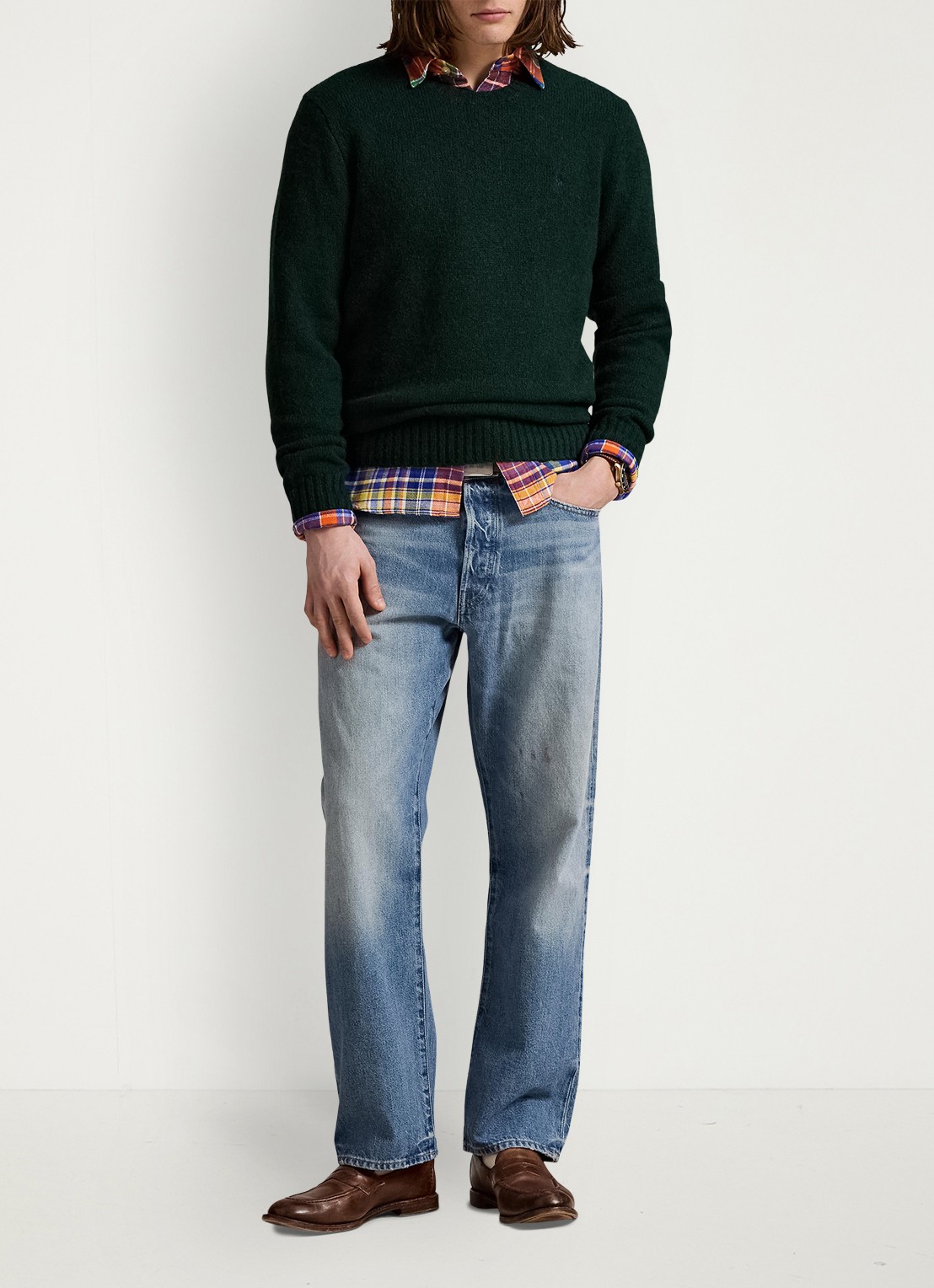 Ralph Lauren Fijngebreide pullover in alpaca wolblend met logoborduring - voorkant 3 moss agate / mosgroen