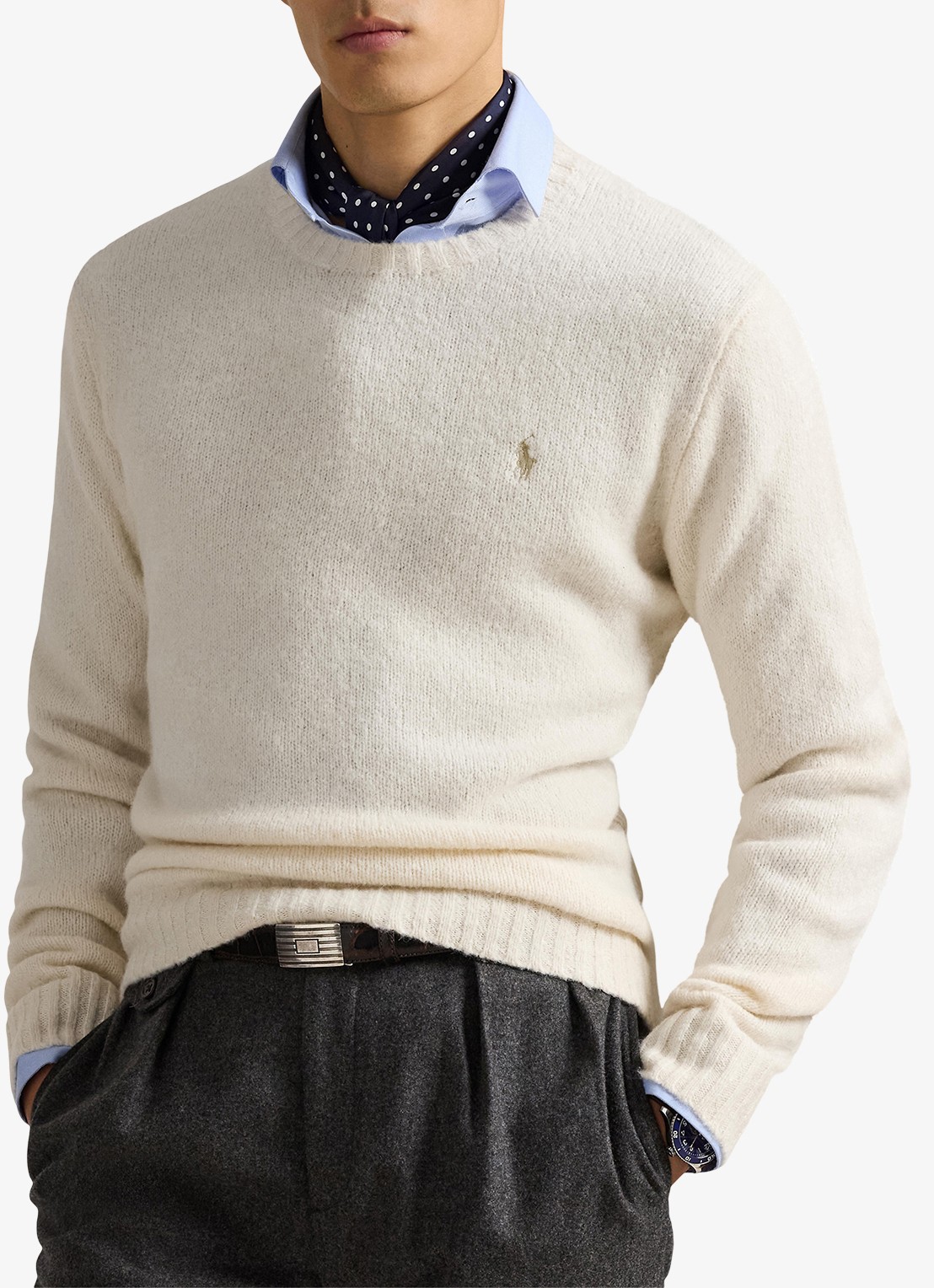Ralph Lauren Fijngebreide pullover in alpaca wolblend met logoborduring - detail 3 cream tonal / creme
