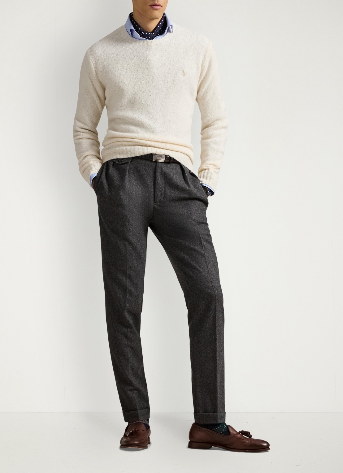 Ralph Lauren Fijngebreide pullover in alpaca wolblend met logoborduring - voorkant 2 cream tonal / creme