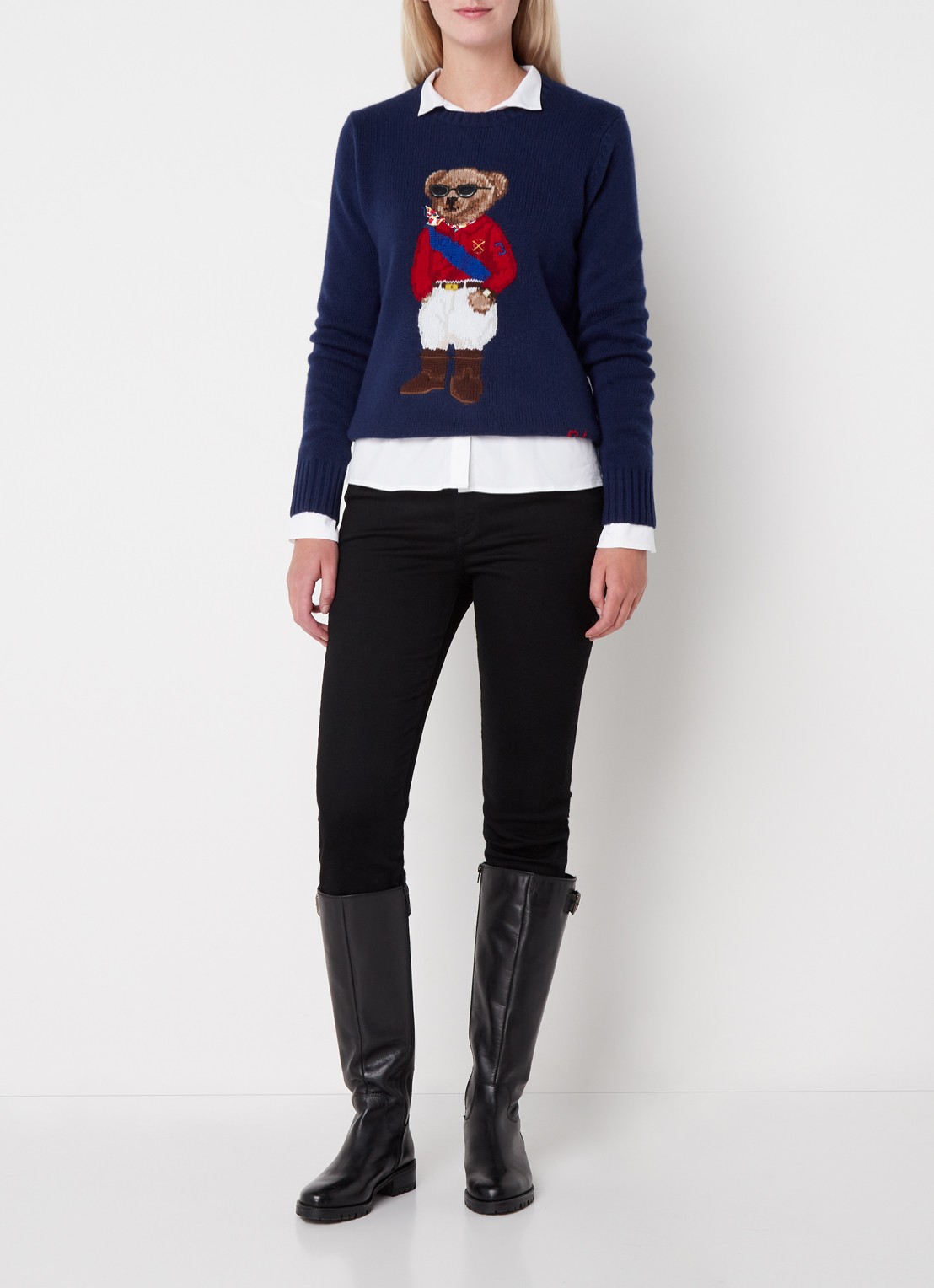 Ralph Lauren Fijngebreide pullover in kasjmierblend met borduring  - voorkant 4 blauw