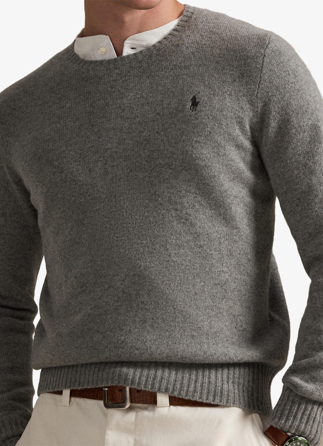 Ralph Lauren Fijngebreide pullover in kasjmierblend met logoborduring - detail 5 grijs