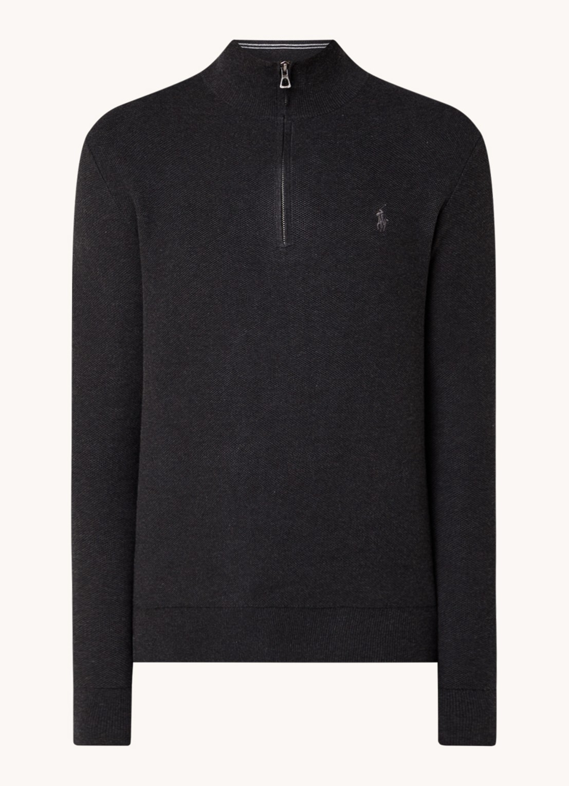 Ralph Lauren Fijngebreide pullover met halve rits en logoborduring - voorkant 3 dark granite hthr / donkergrijs