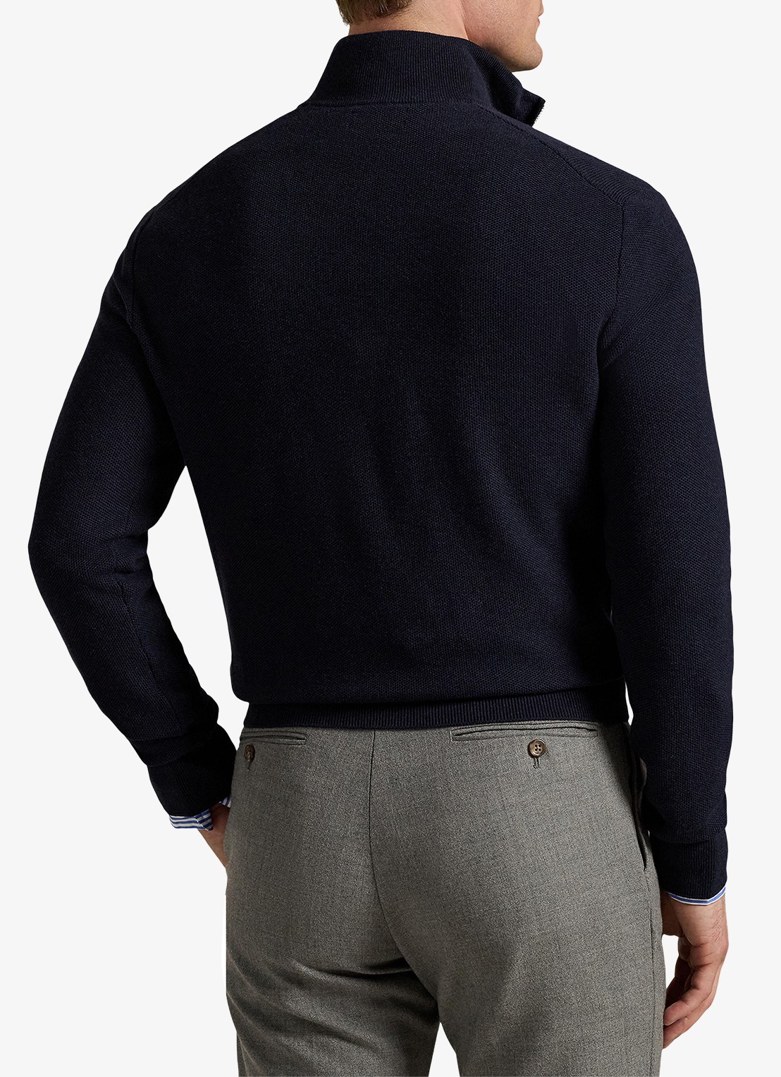 Ralph Lauren Fijngebreide pullover met halve rits en logoborduring - achterkant navy htr / blauw