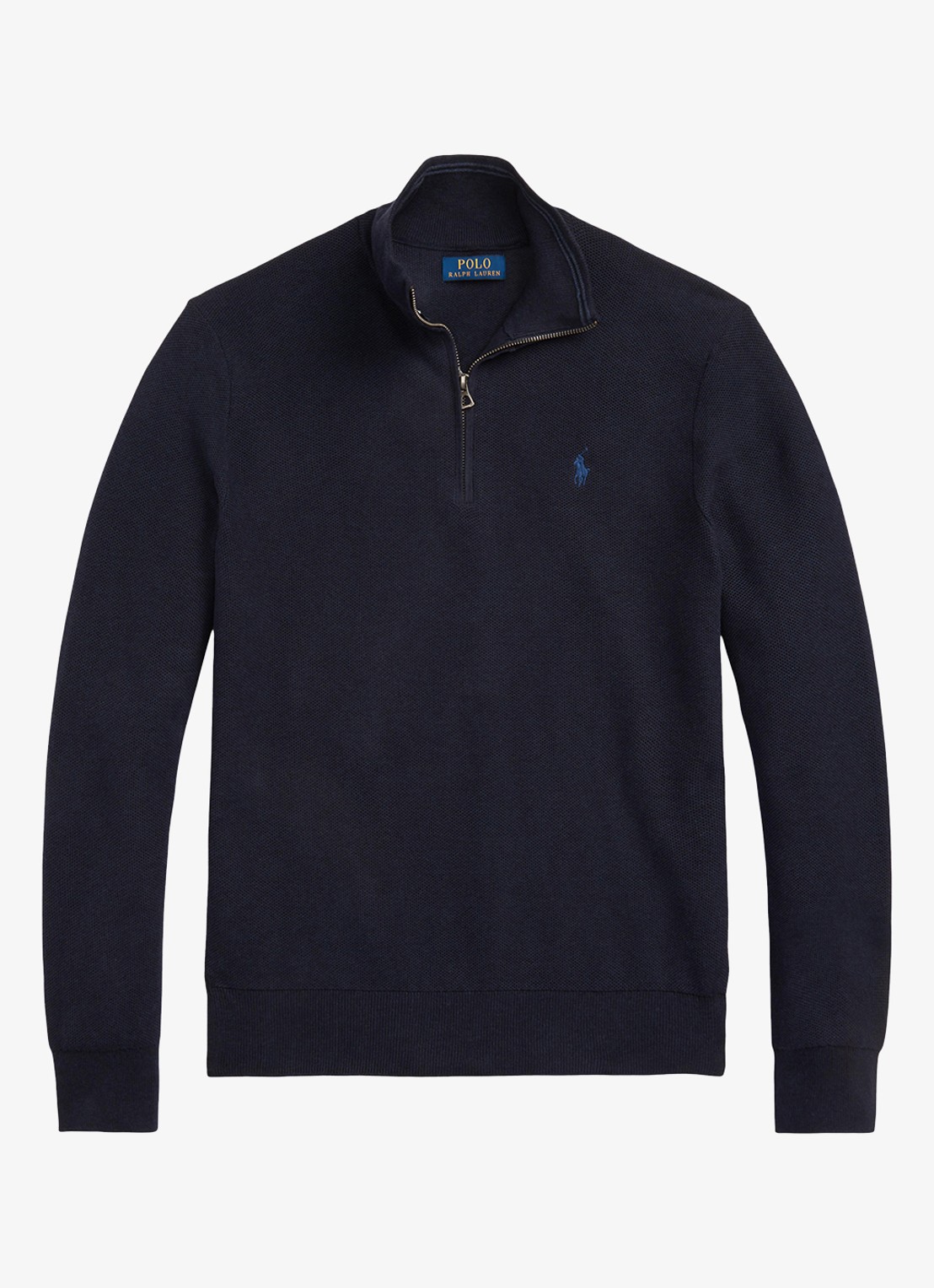 Ralph Lauren Fijngebreide pullover met halve rits en logoborduring - voorkant 2 navy htr / blauw