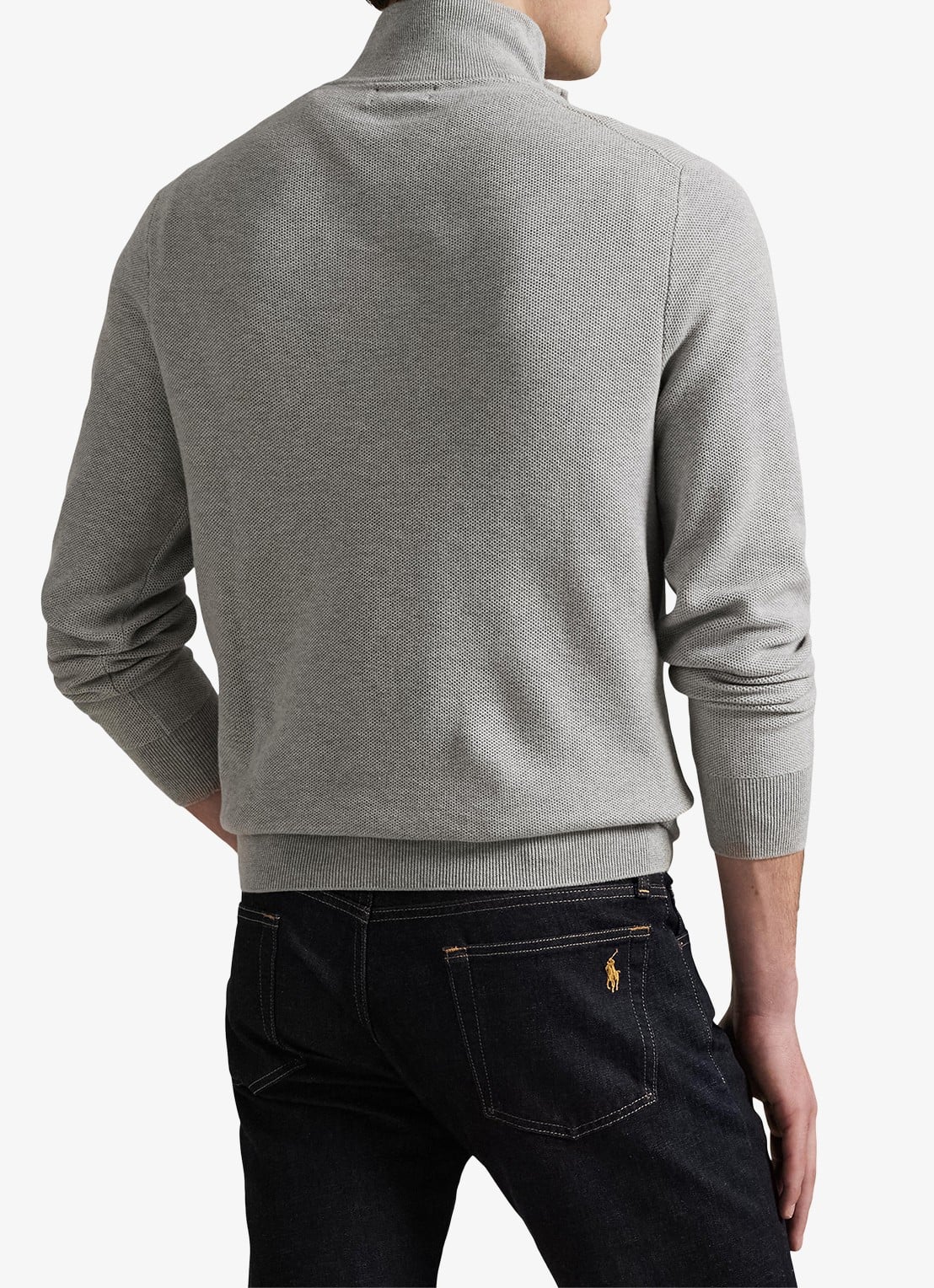 Ralph Lauren Fijngebreide pullover met halve rits en logoborduring - achterkant 5 andover heather / grijs