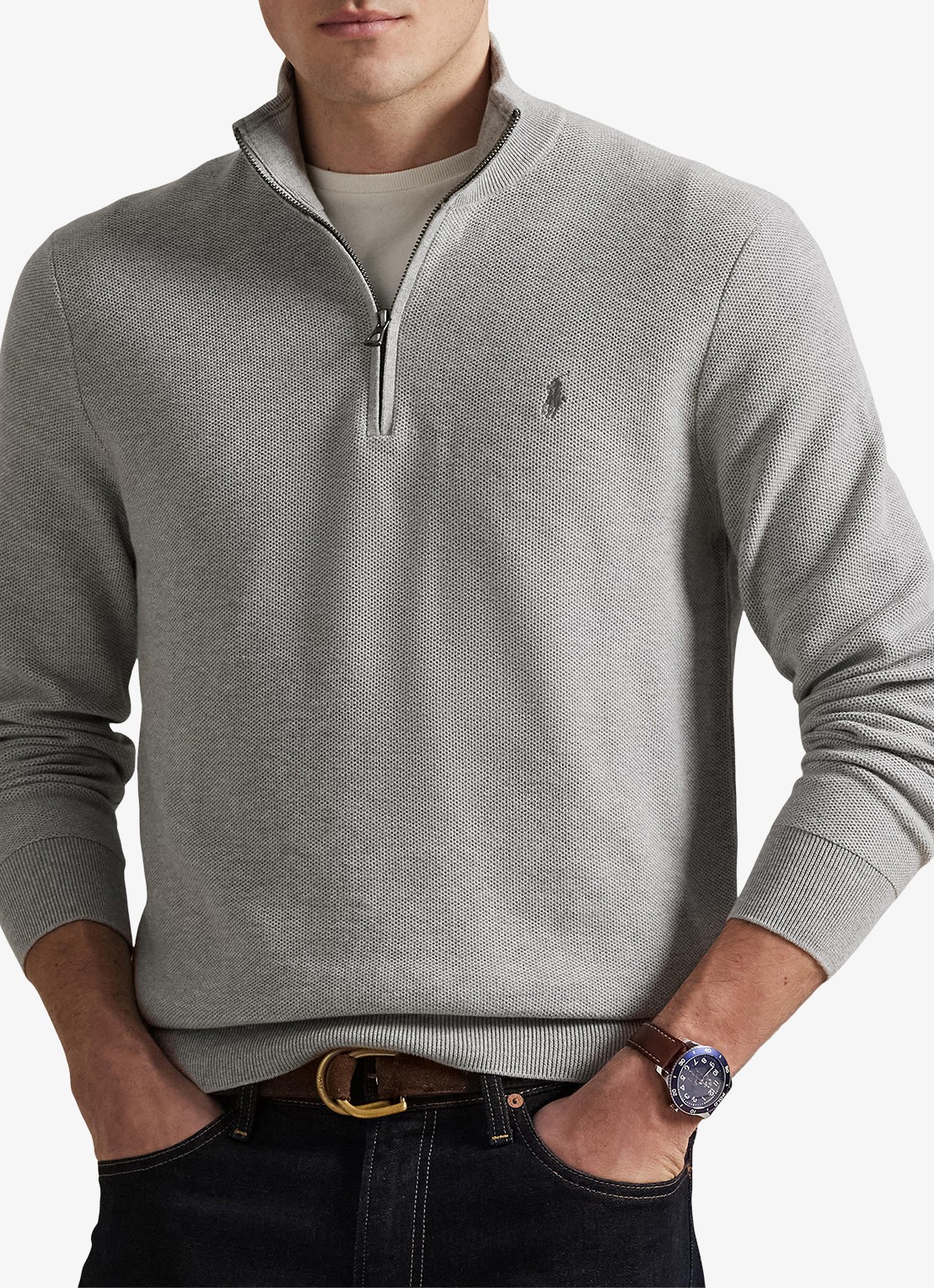 Ralph Lauren Fijngebreide pullover met halve rits en logoborduring - detail 3 andover heather / grijs