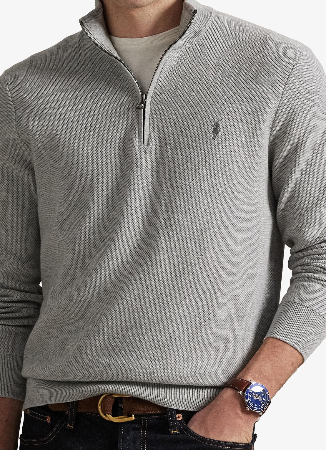 Ralph Lauren Fijngebreide pullover met halve rits en logoborduring - detail 4 andover heather / grijs